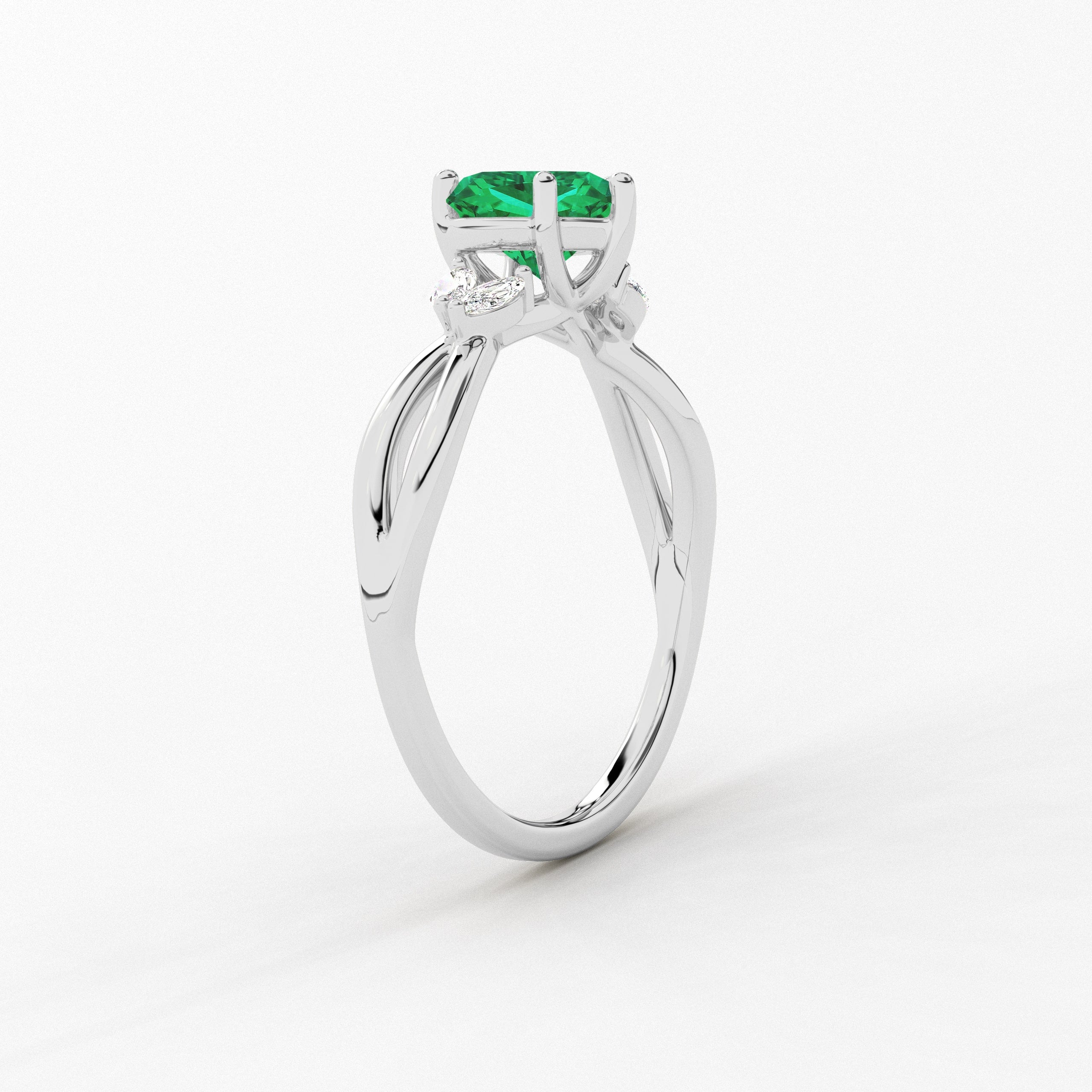 Heart Cut Green Emerald Lab Grown Diamond Engagement Ring In White Gold