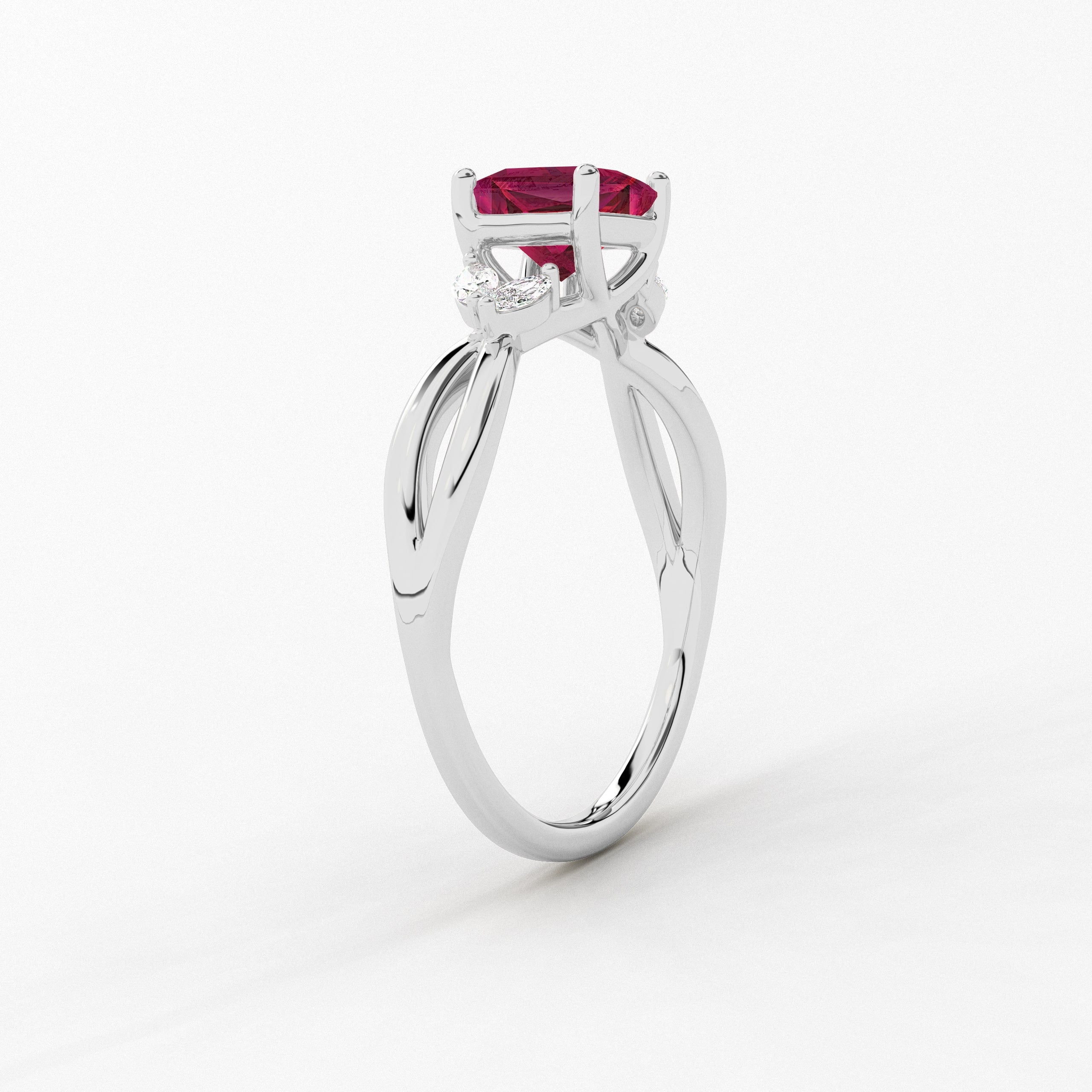 Princess Cut Ruby Lab Grown Diamond Nature Inspired Ring For Woman In White Gold