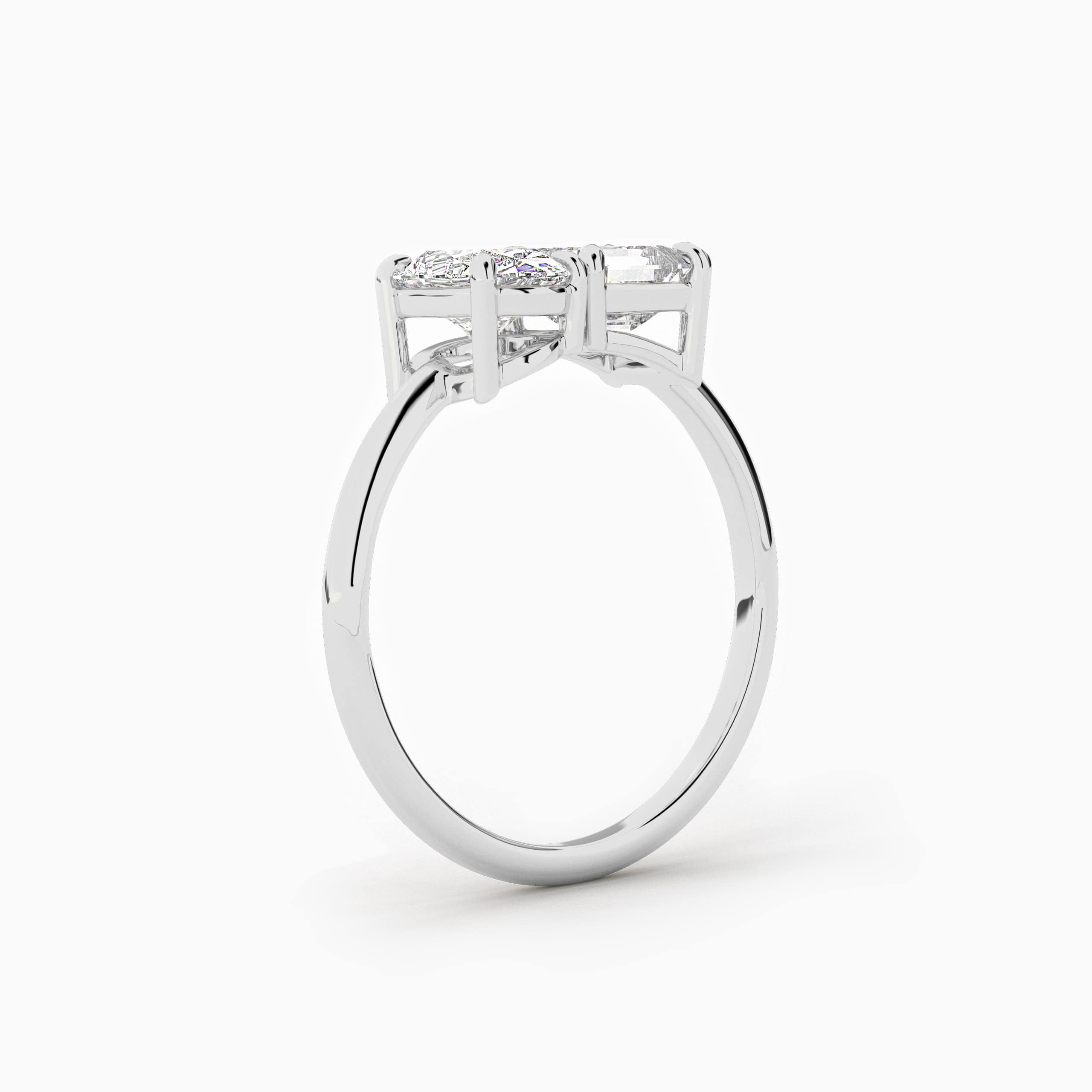 Asscher Moissanite & Oval Cut Diamond Three Stone Toi Et Moi Engagement Ring In White Gold