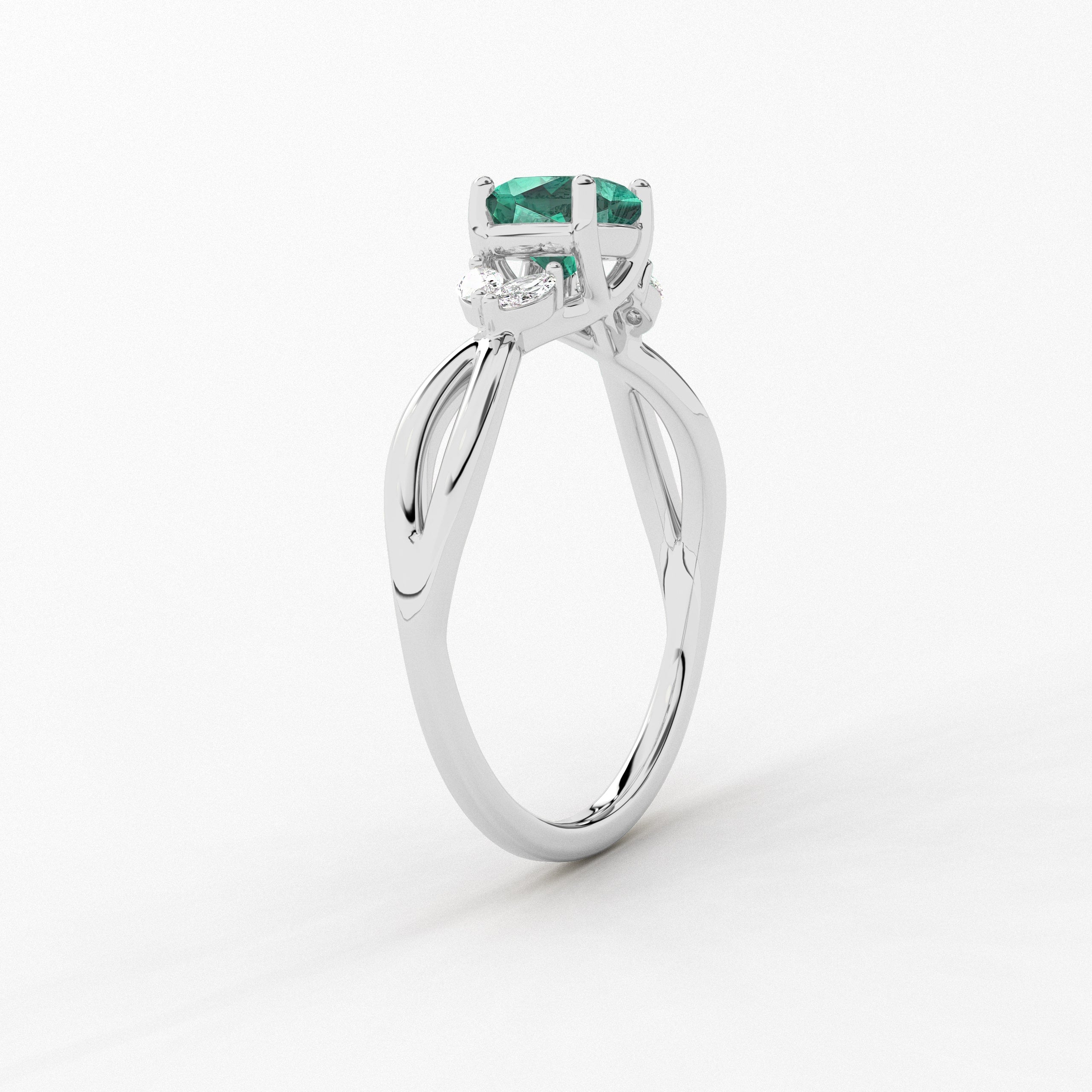 White Gold Cushion Cut Green Emerald Moissanite Diamond Nature Inspired Ring For Woman