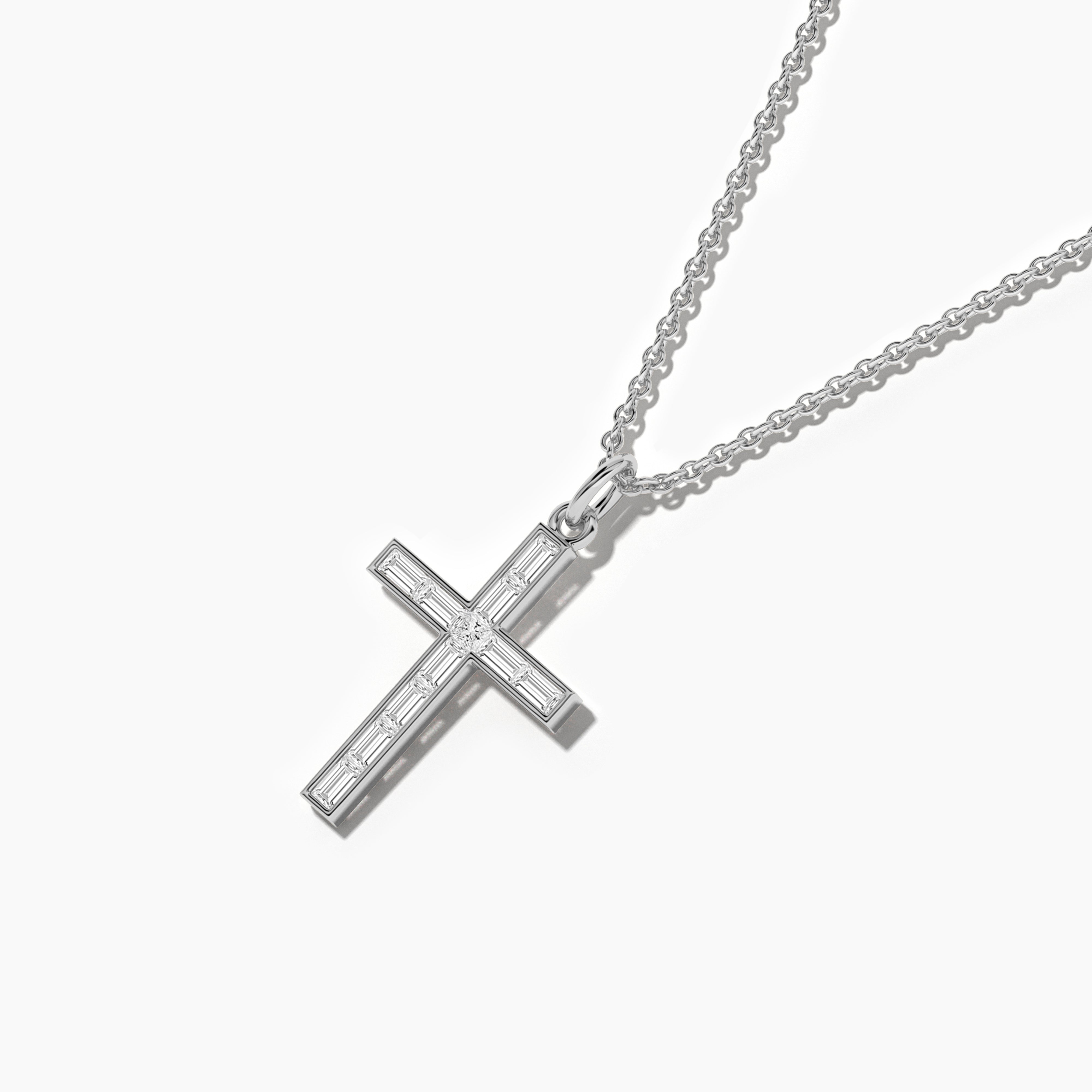 WHITE GOLD CHANNEL SET DIAMOND BAGUETTE CROSS NECKLACE