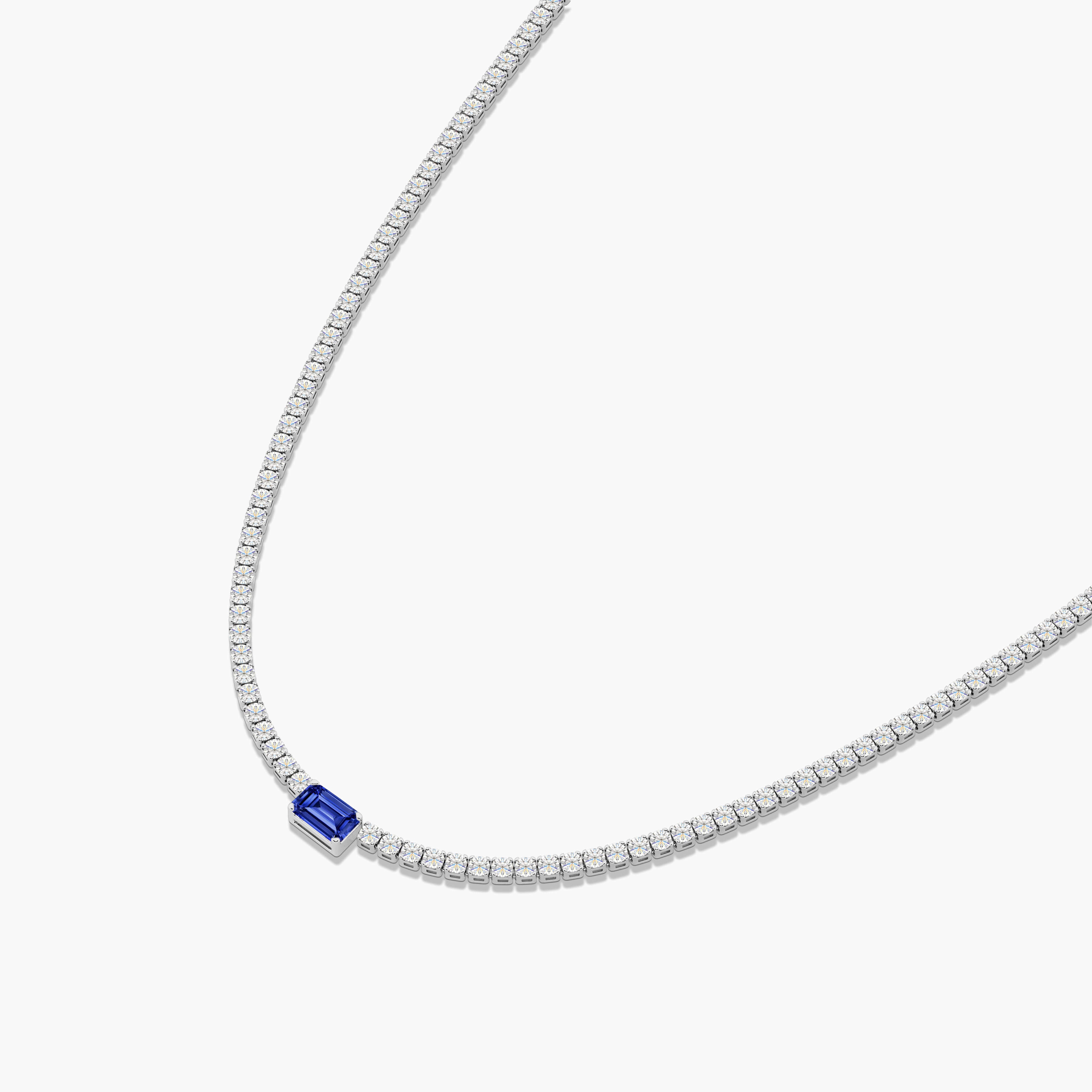 Blue Sapphire Solitaire with Diamond Tennis Necklace