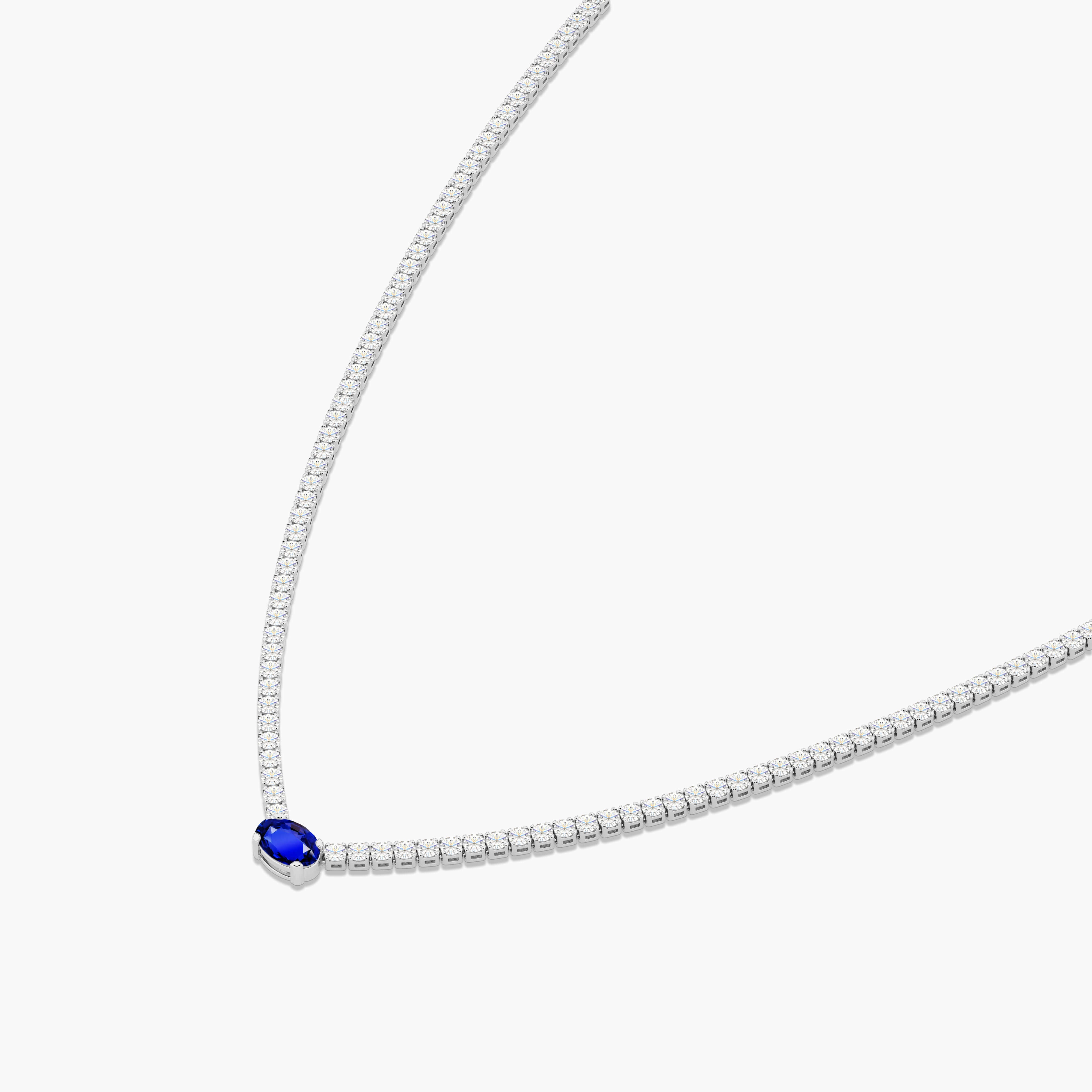Blue Sapphire Solitaire with Diamond Tennis Necklace