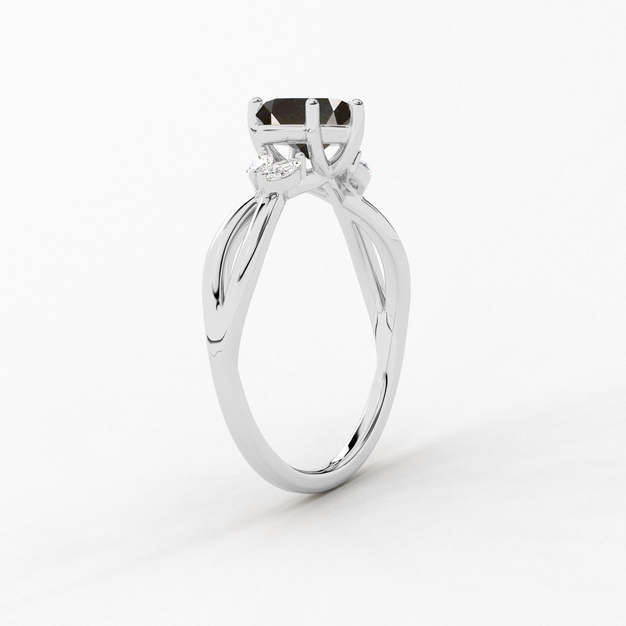 Heart Cut Black Diamond Ring In White Gold For Woman 