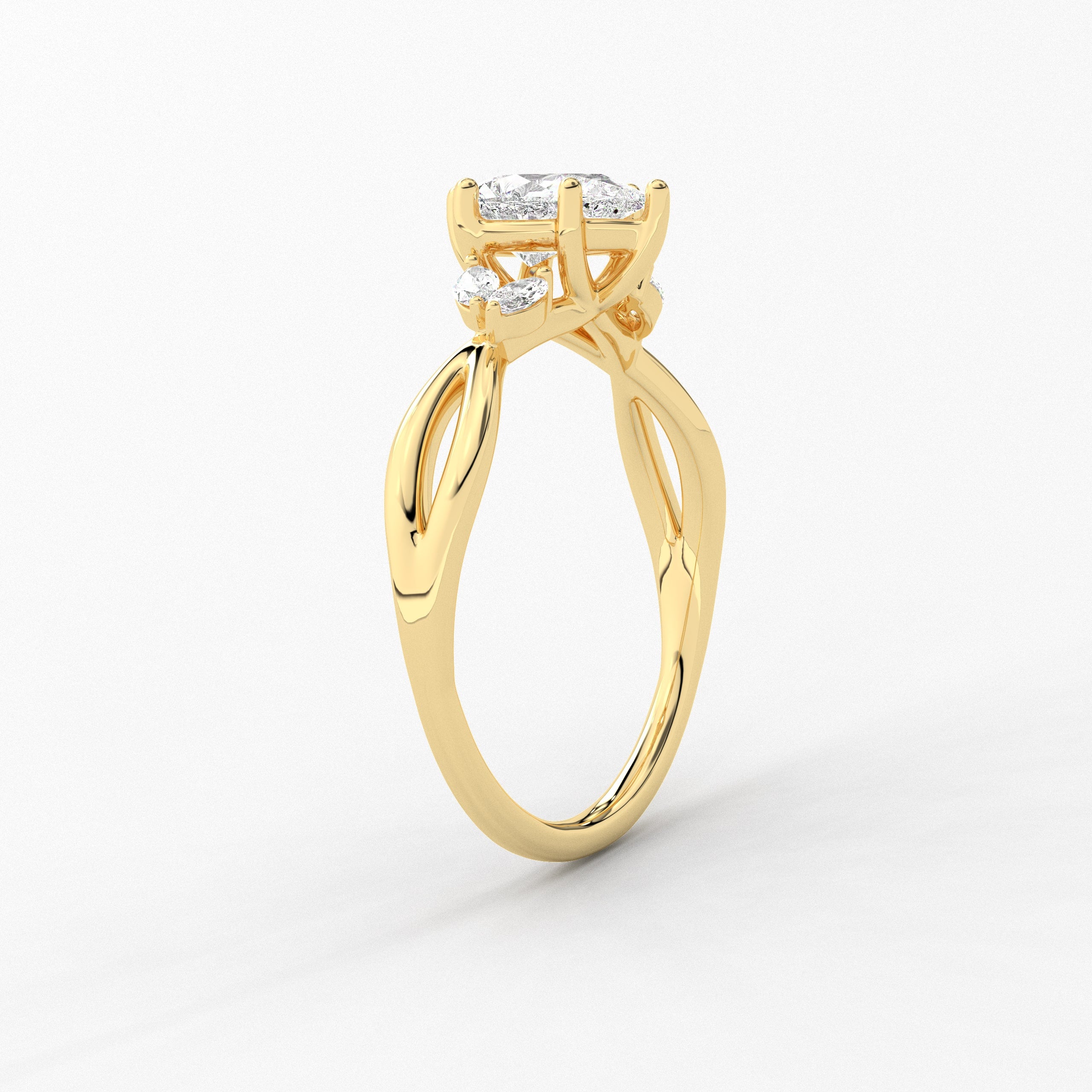 Yellow Gold Pear Cut Moissanite Diamond In Nature Inspired  For Woman