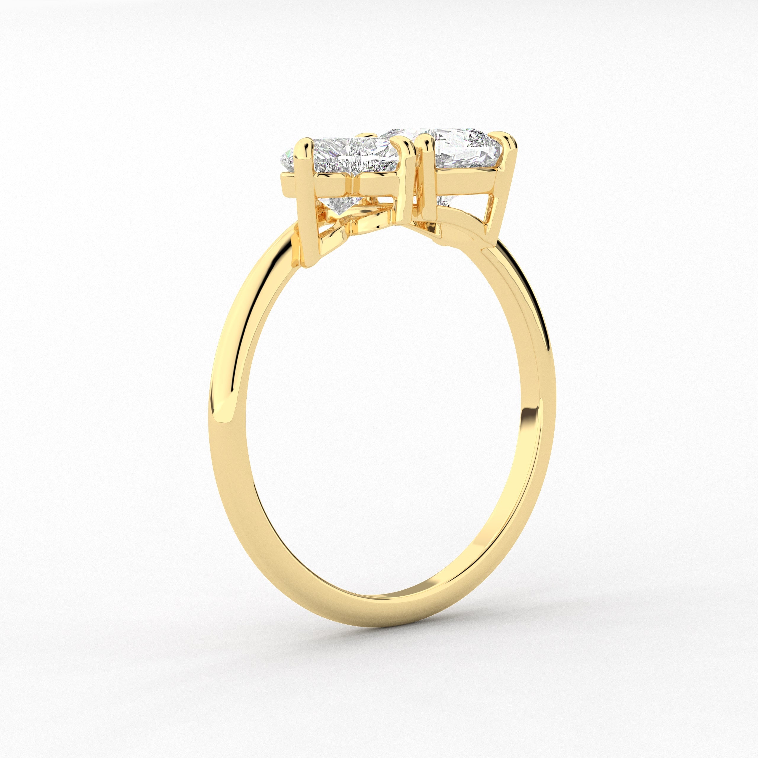 Cushion And Heart  Moissanite Toi Et Moi Ring In Yellow Gold
