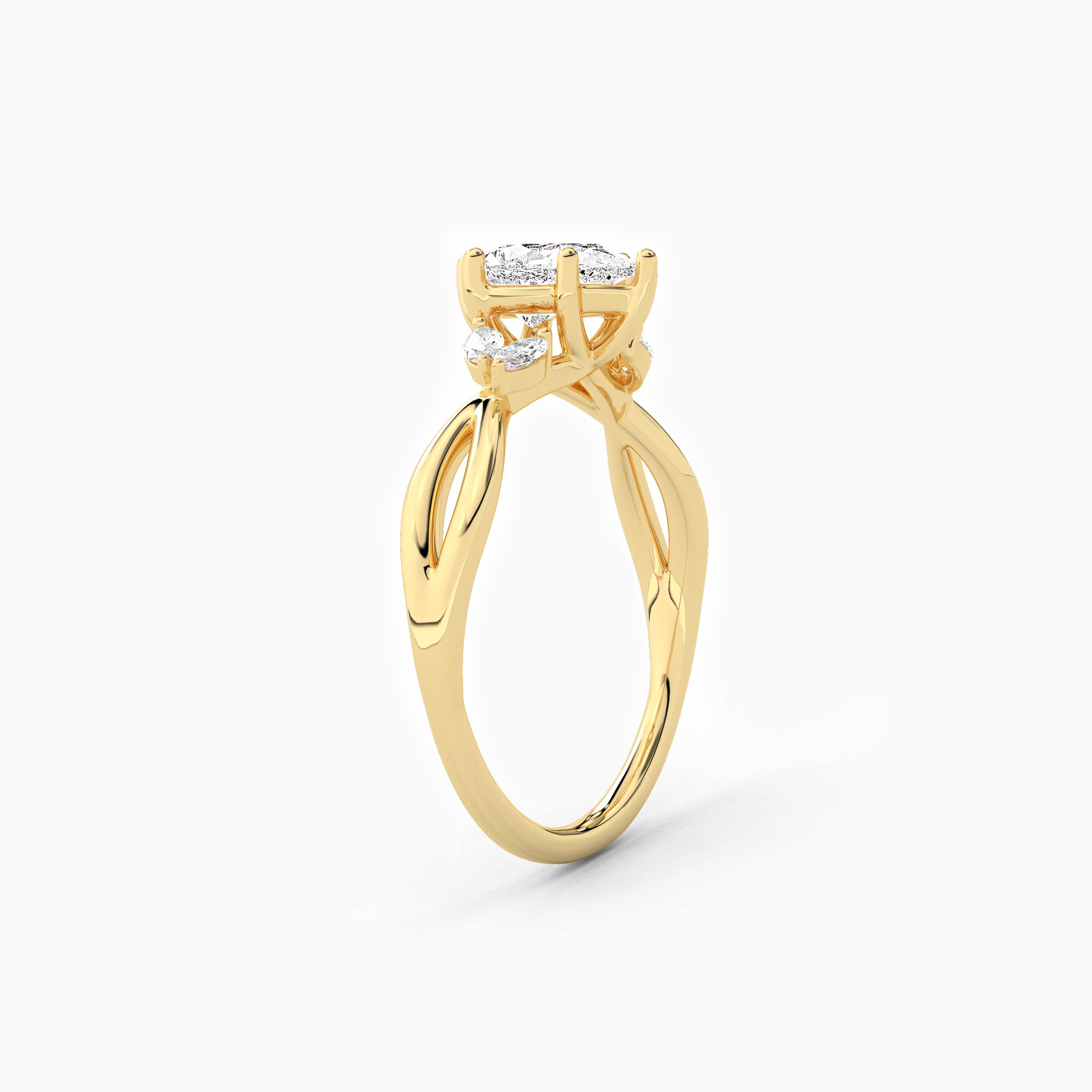 Yellow Gold Pear Cut Moissanite Diamond In Nature Inspired For Woman
