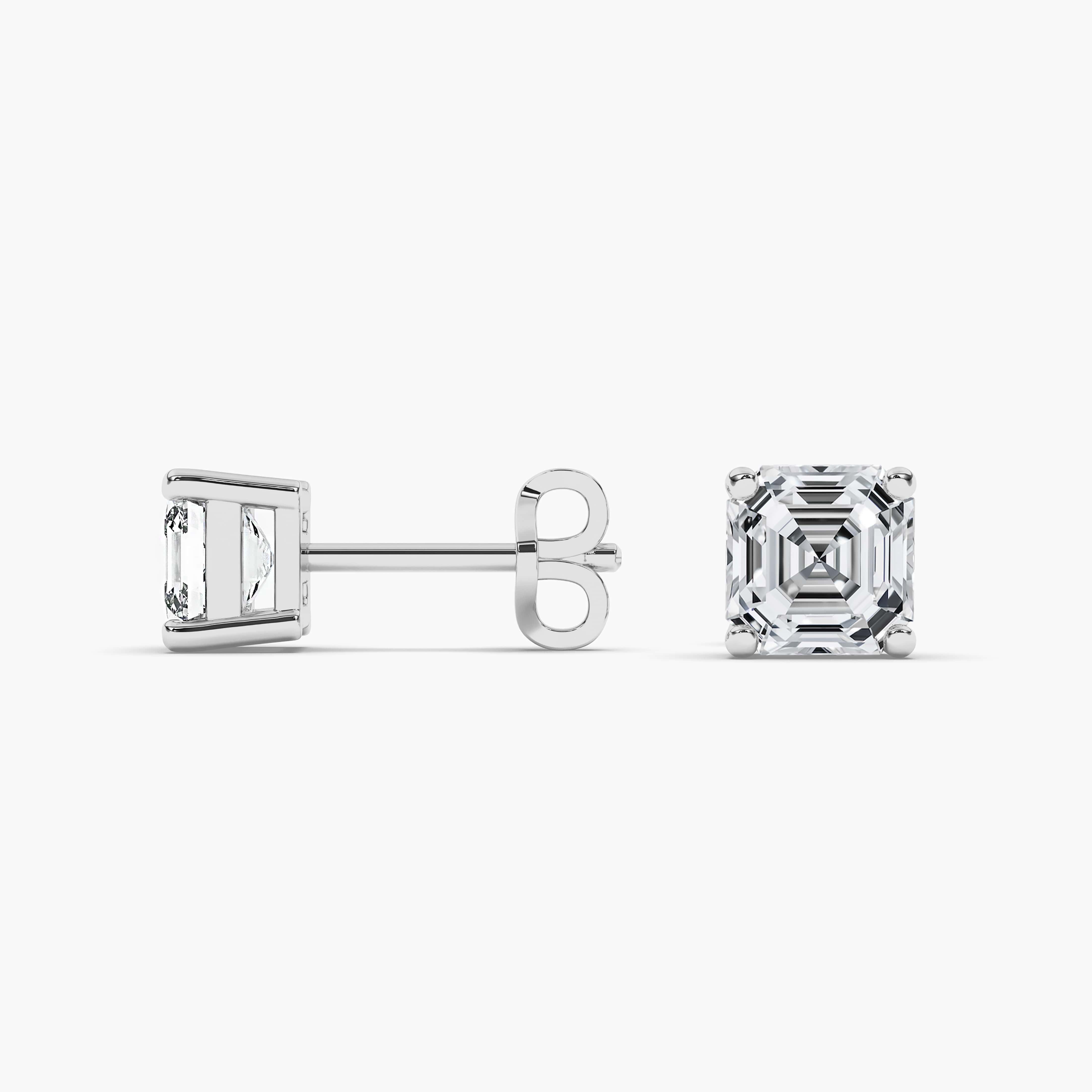 14k White Gold Asscher Cut Solitaire Diamond Stud Earrings