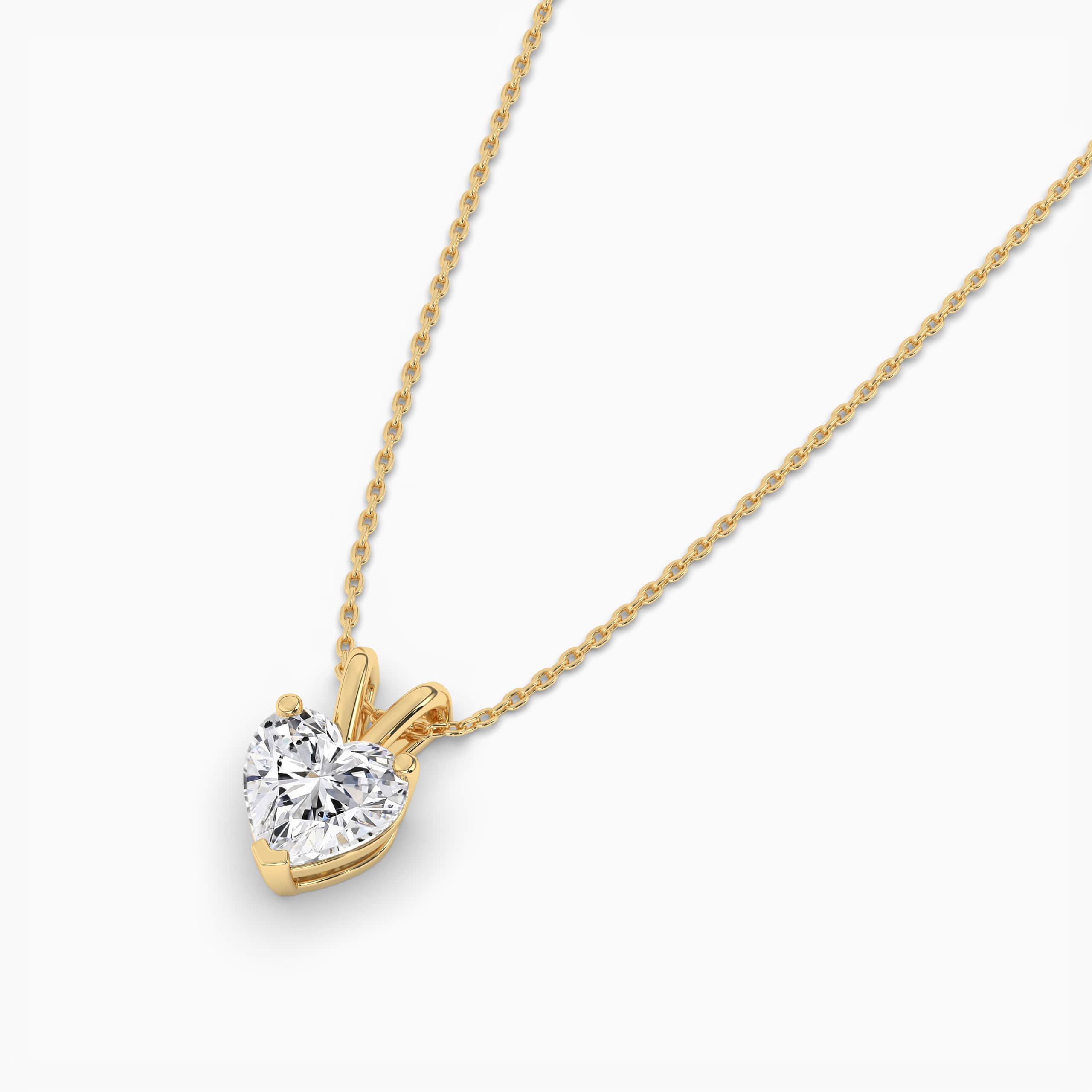 Diamond Heart Solitaire Pendant Necklace Yellow Gold 
