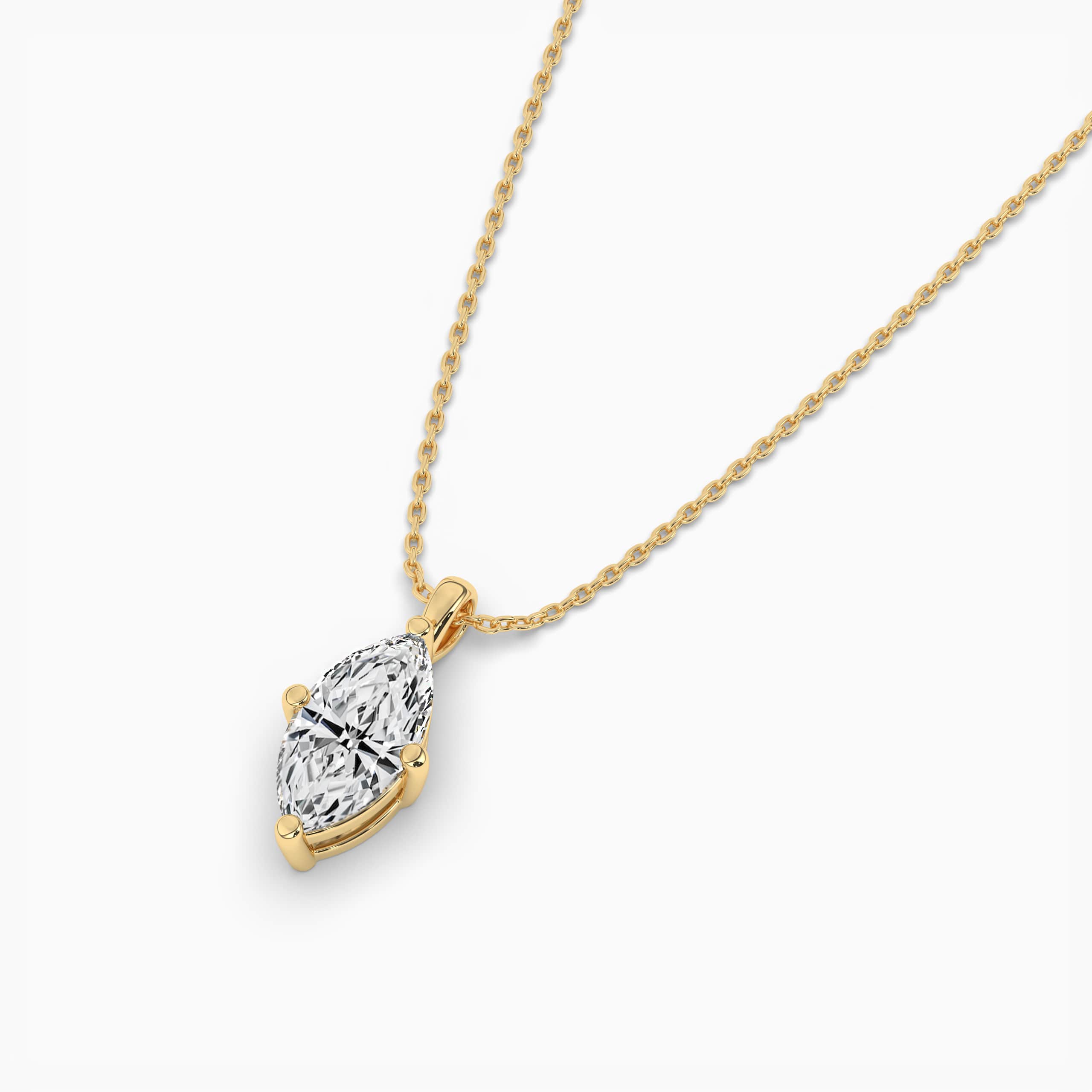 Marquise Diamond Solitaire Necklace in Yellow Gold