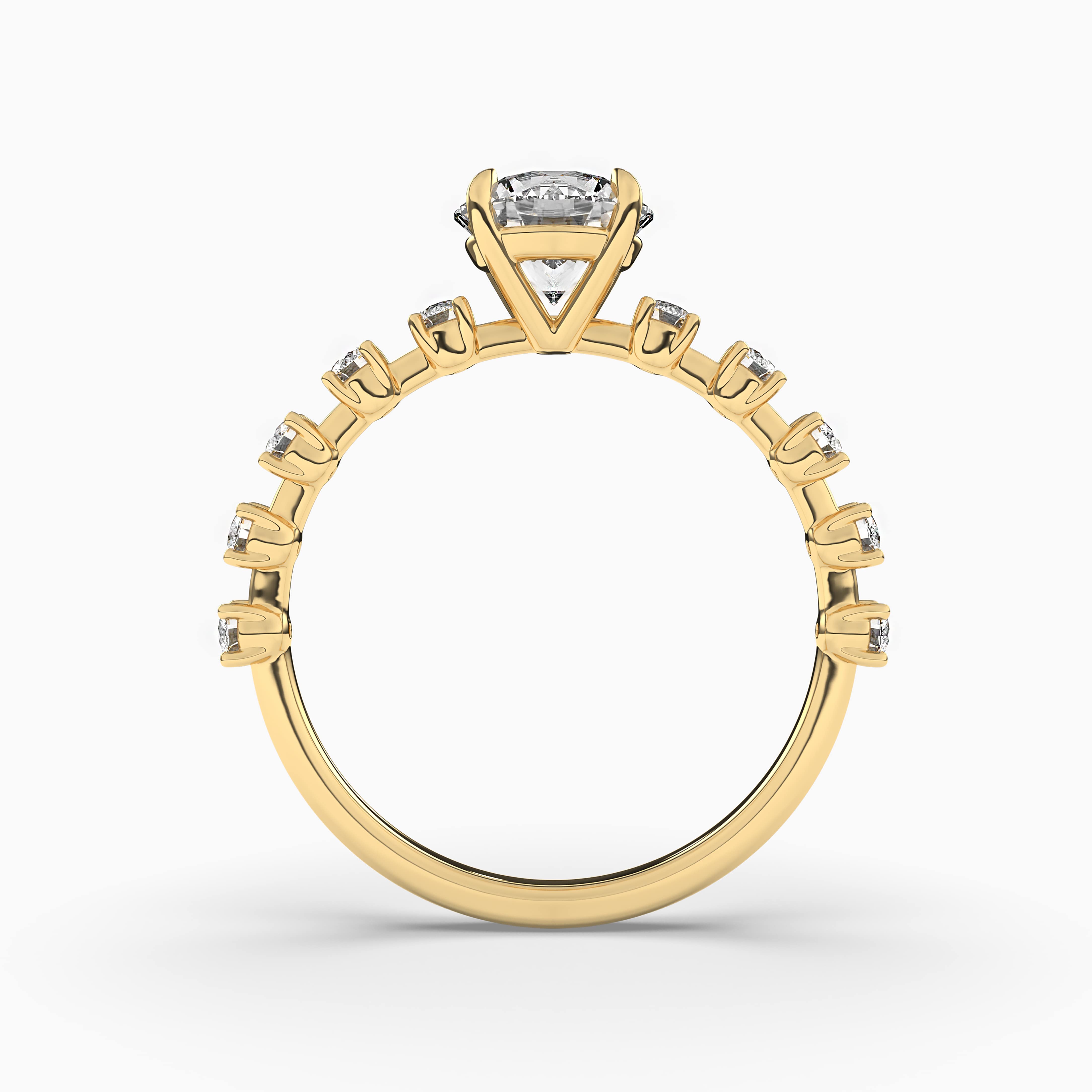 yellow gold round cut side stones diamond ring