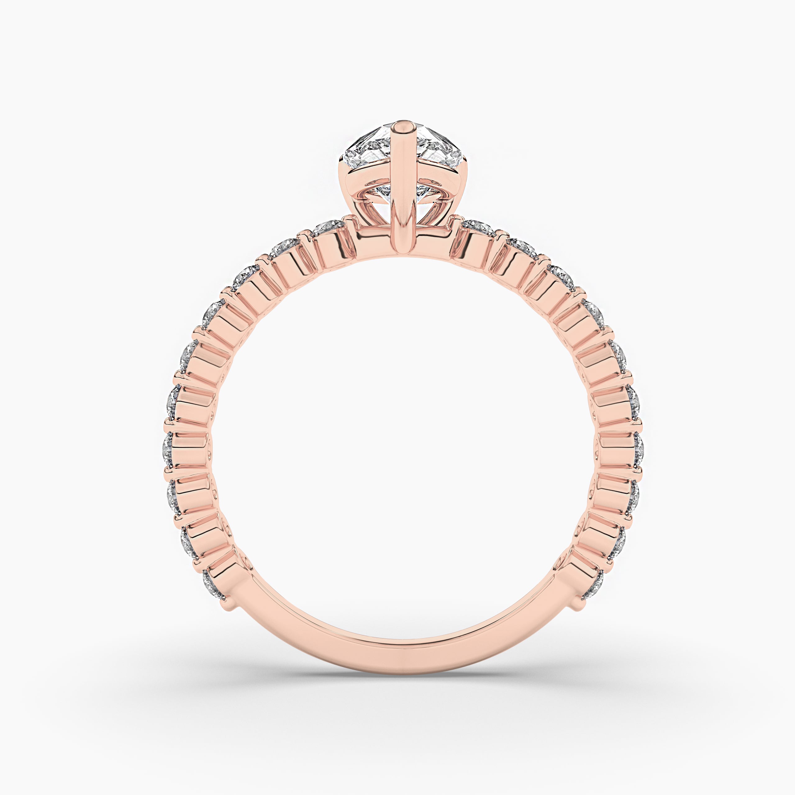  ROSE GOLD DIAMOND PEAR RING, PROMISE RING, WITH SIDE STONES