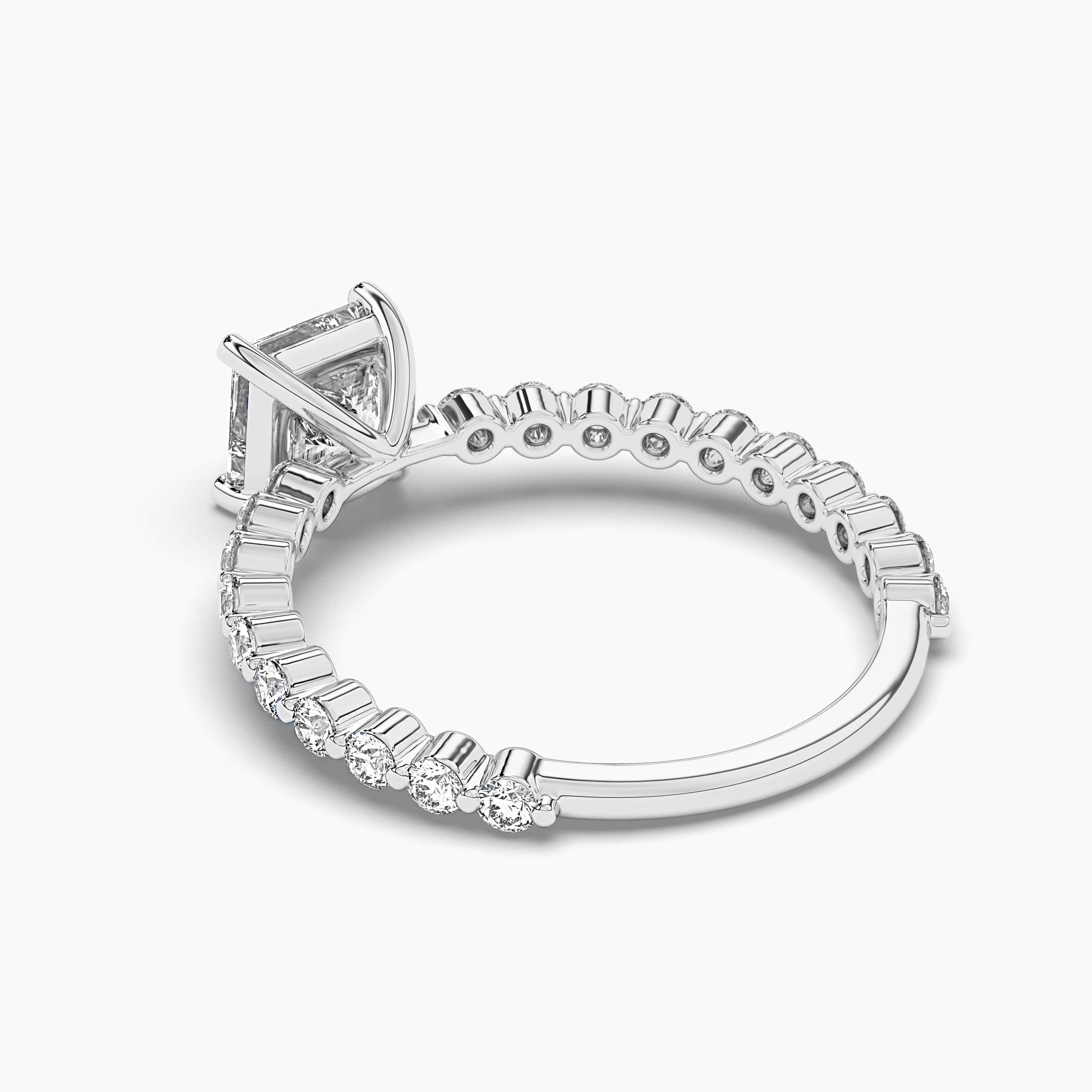 Princess Cut With  Round Side Stone Diamond Engagement Ring in White Gold