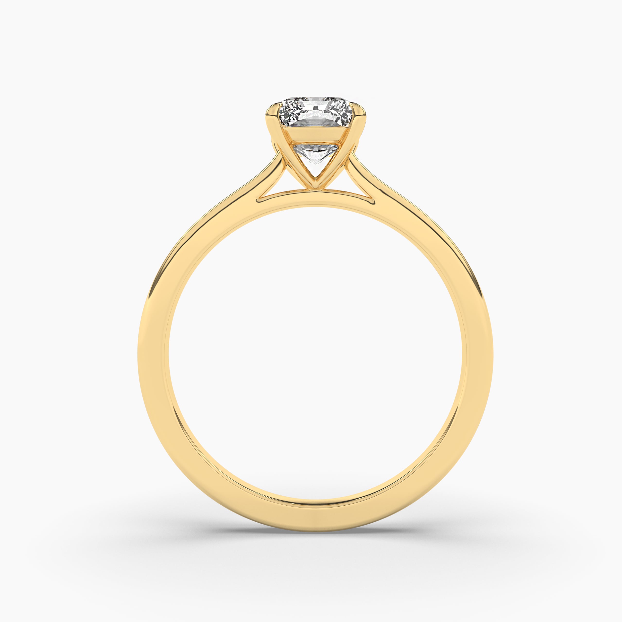 Radiant Cut diamond Solitaire Engagement Rings in Yellow Gold