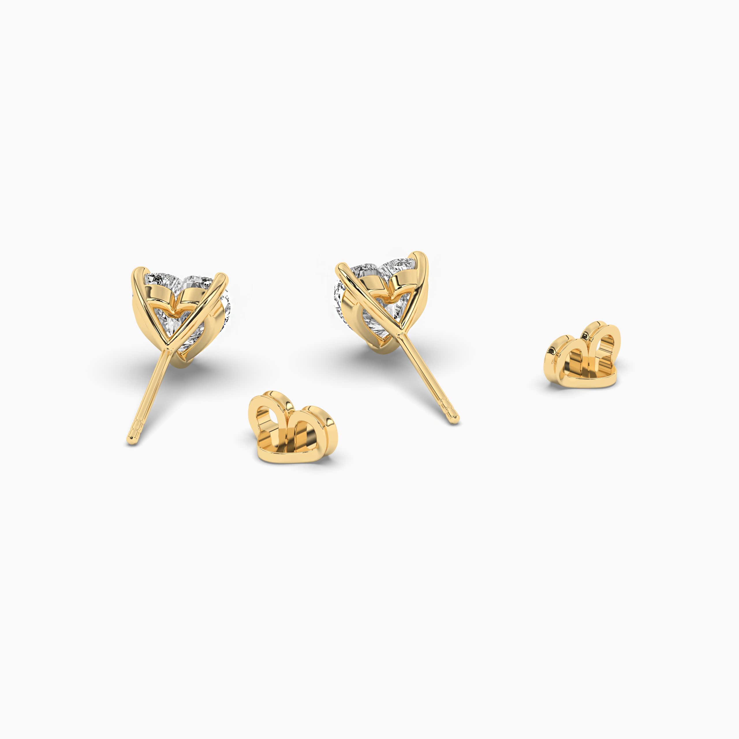 Yellow Gold Heart Shape Single Stone Stud Diamond Earrings