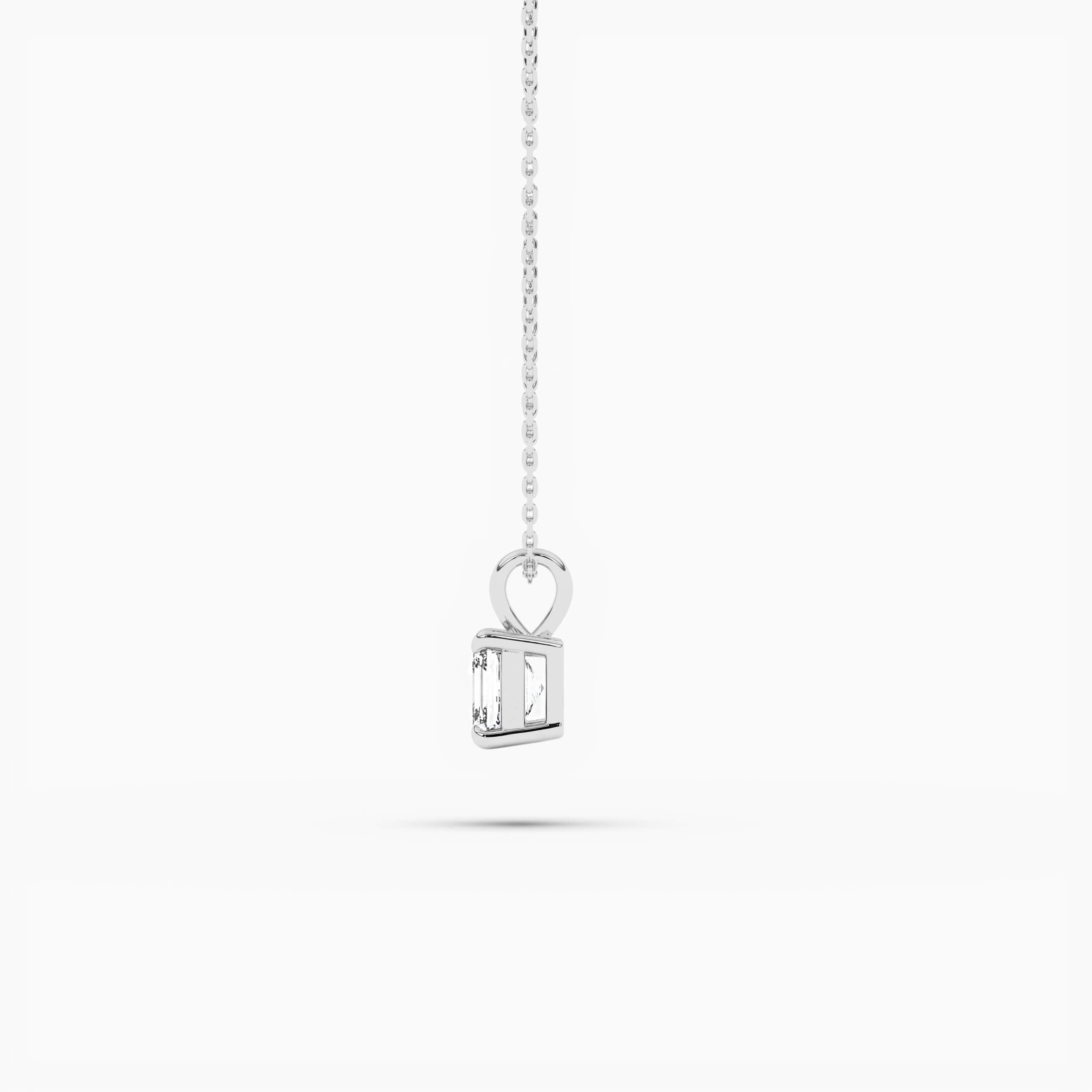 Asscher Cut Solitaire Pendant Necklace Sterling Silver with Chain