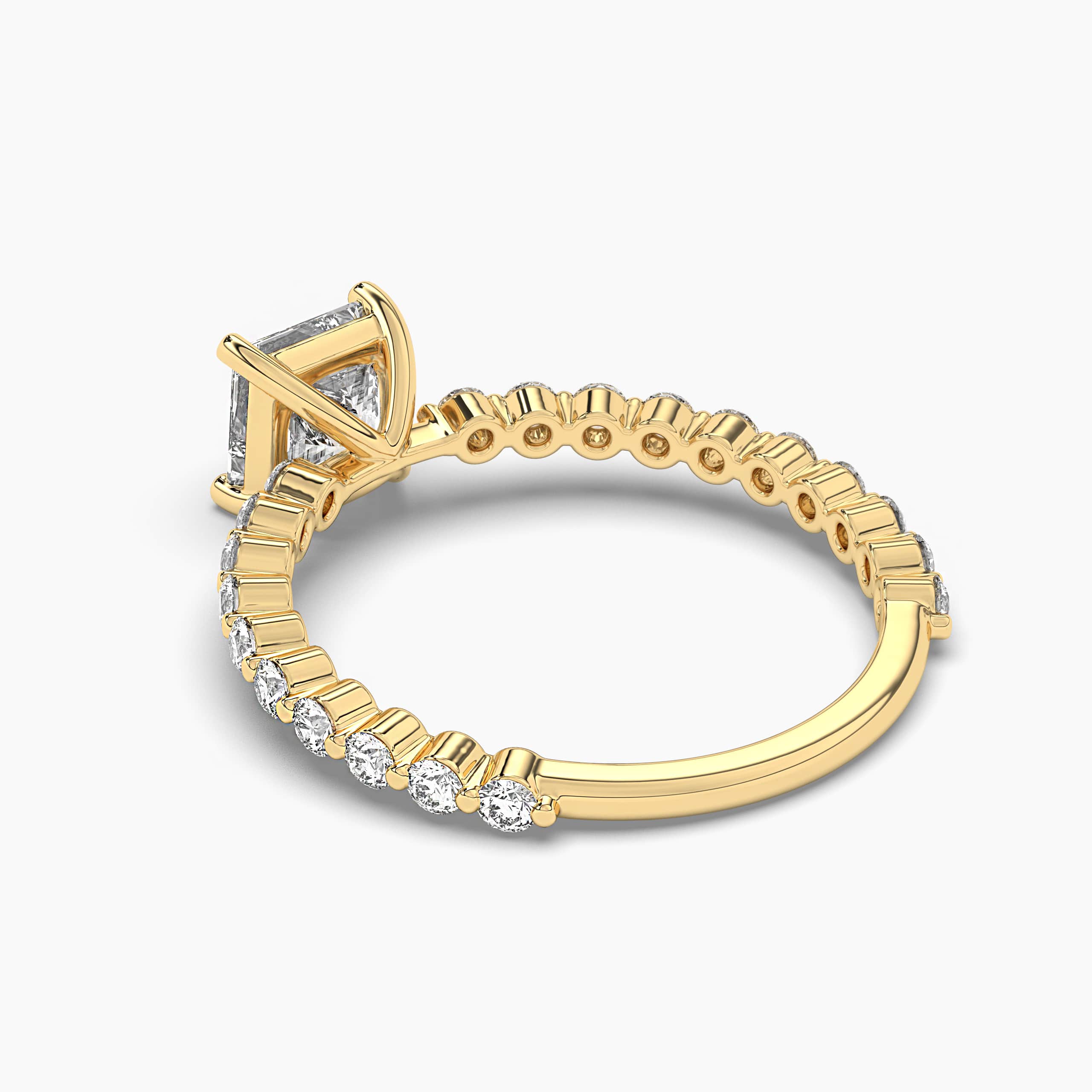 Yellow Gold Princess Shape Diamond Engagement Ring With Side Stones