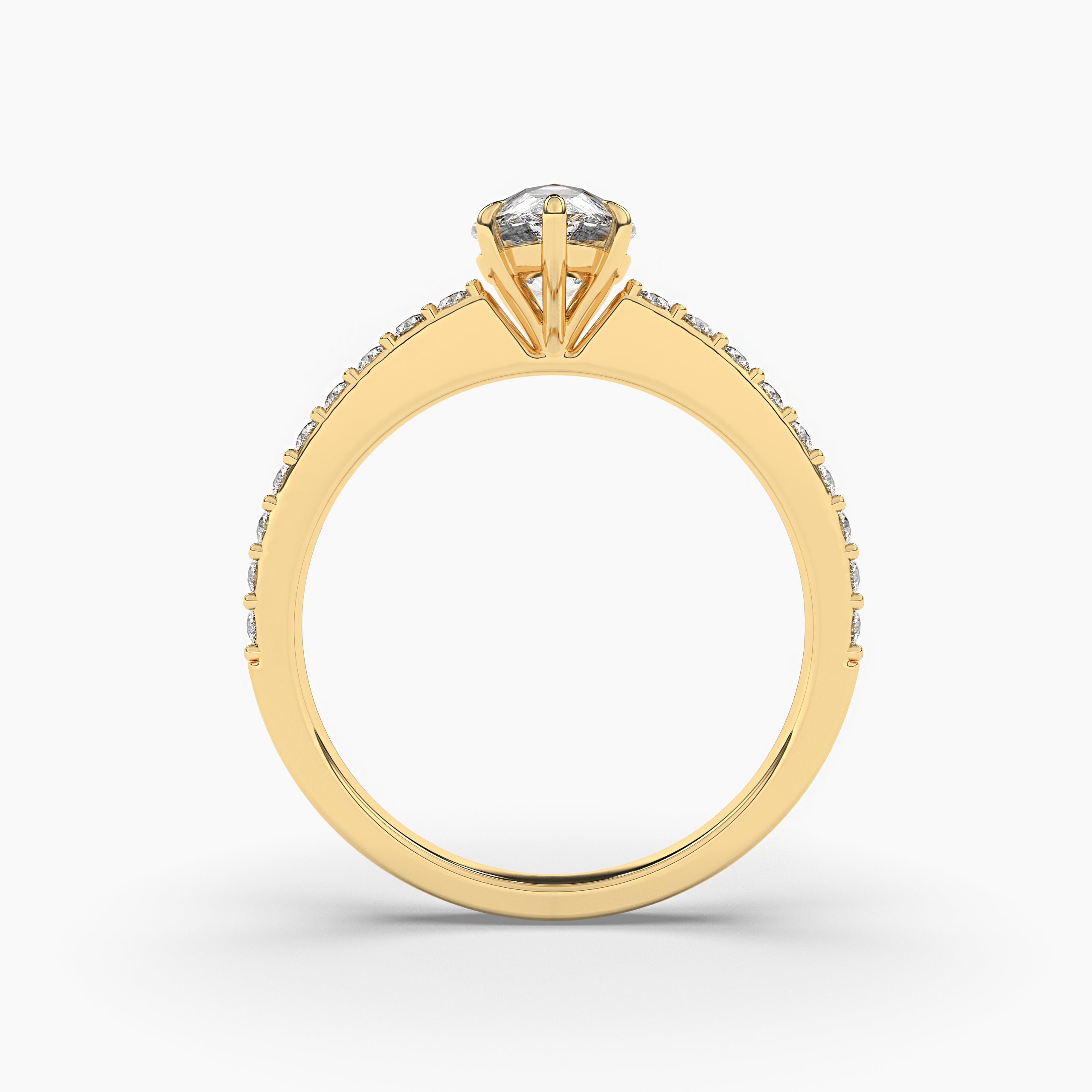Pear Cut Solitaire Ring on bottleful hand