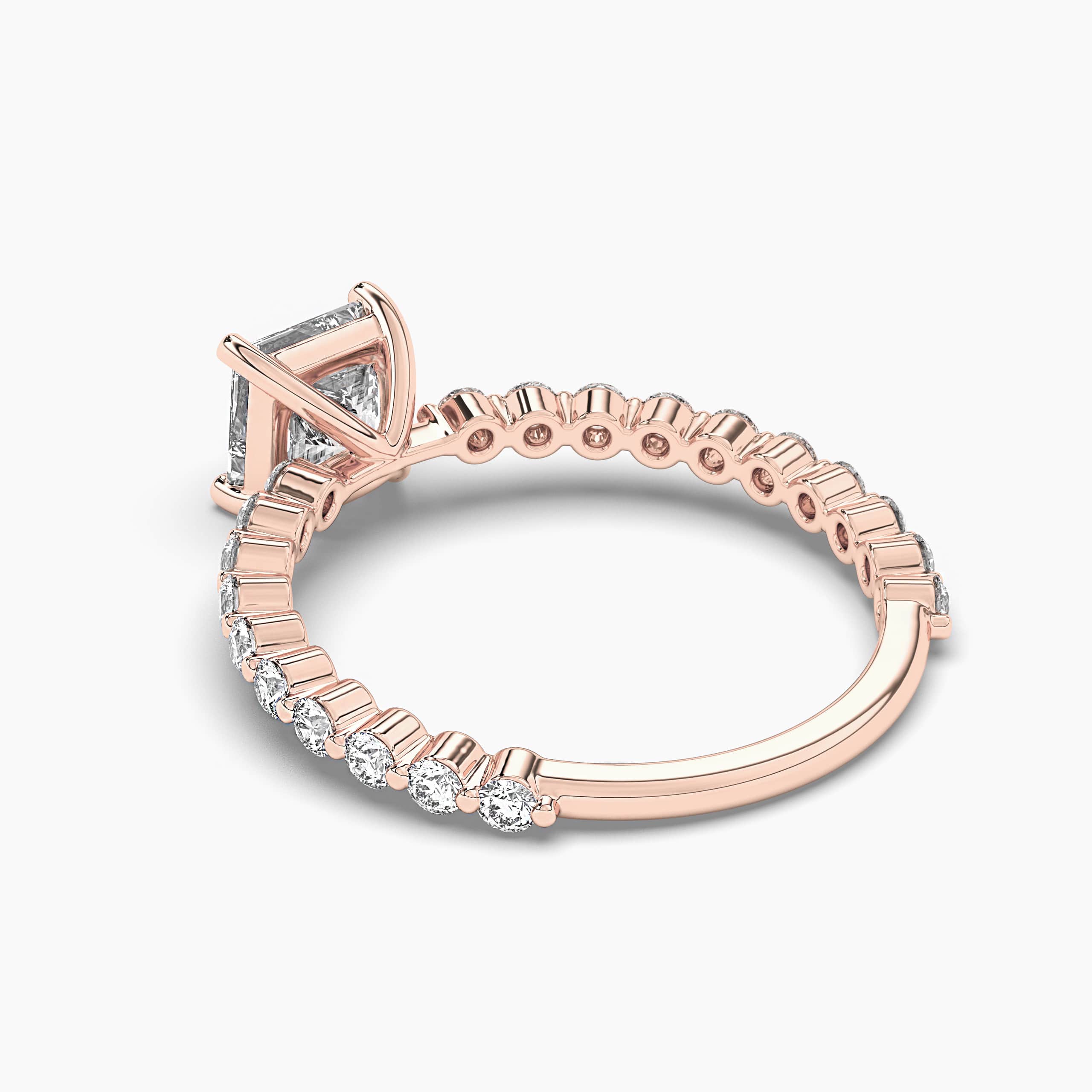 Rose Gold 4 Prongs Princess Cut Diamond Engagement Ring With Side Stones