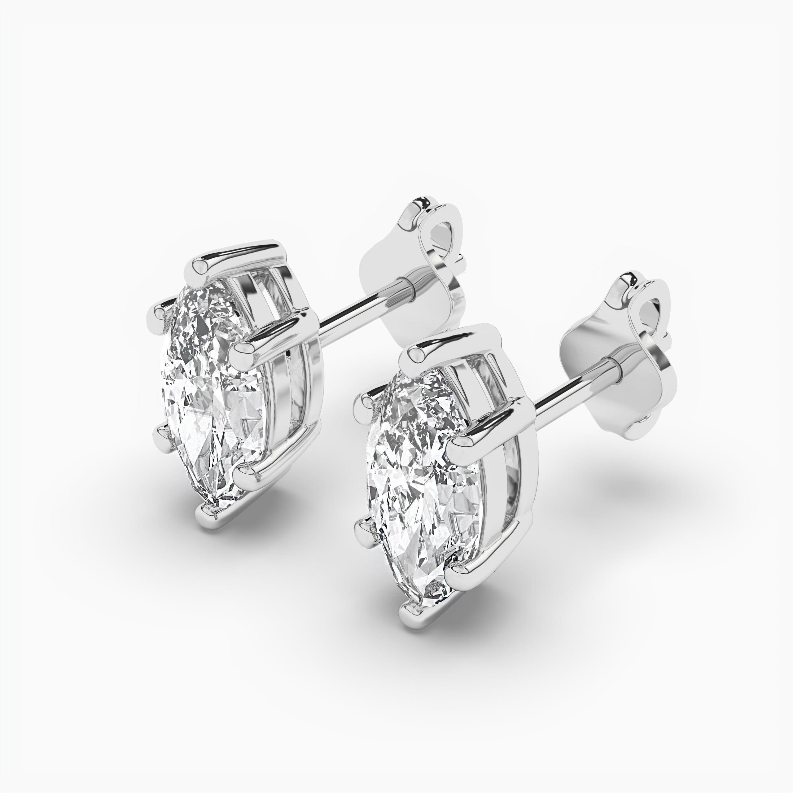 Natural Diamond Stud Earrings Marquise White Gold