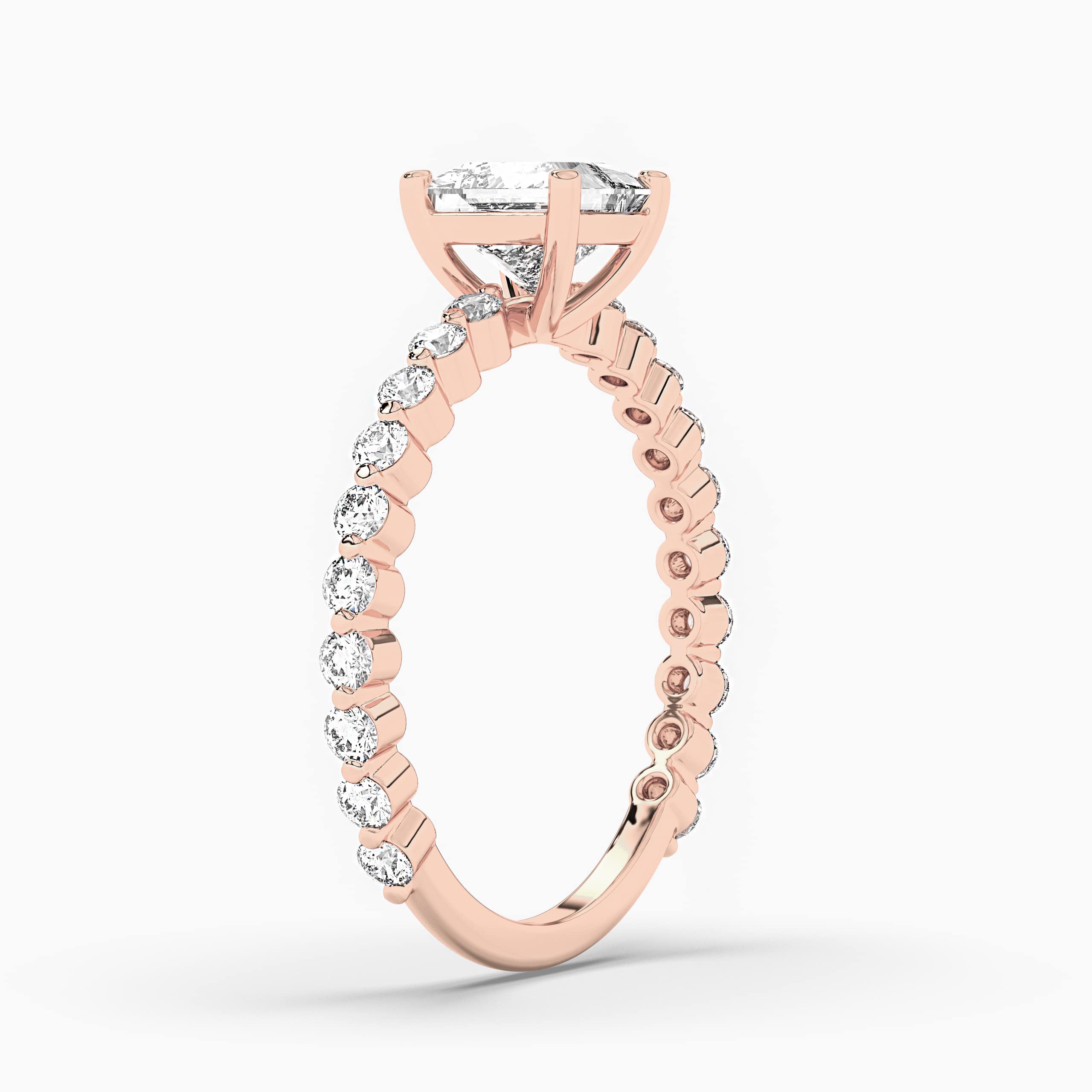 Princess Cut With Side Stone Moissanite Engagement Ring Rose Gold