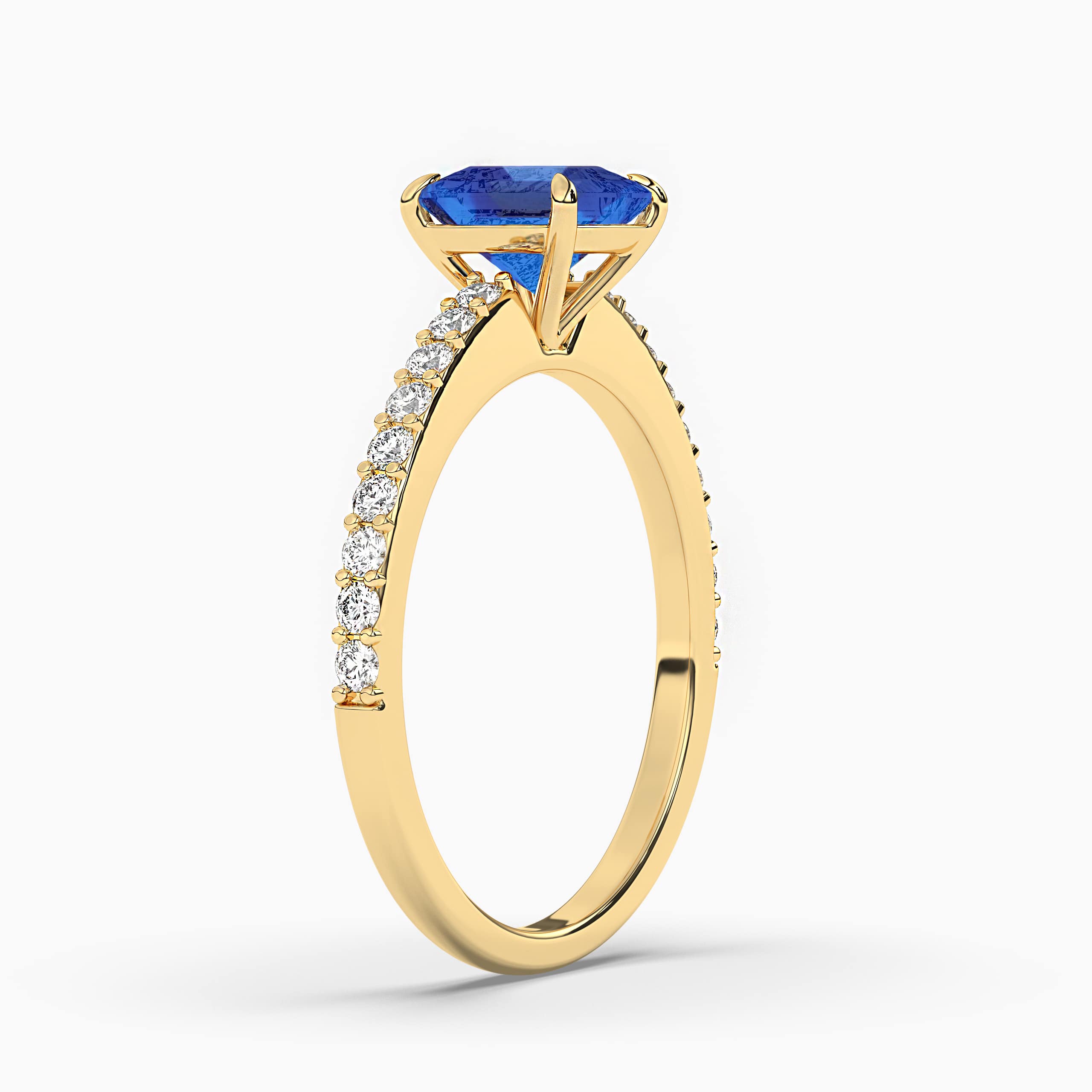 yellow gold blue sapphire and diamond engagement ring 