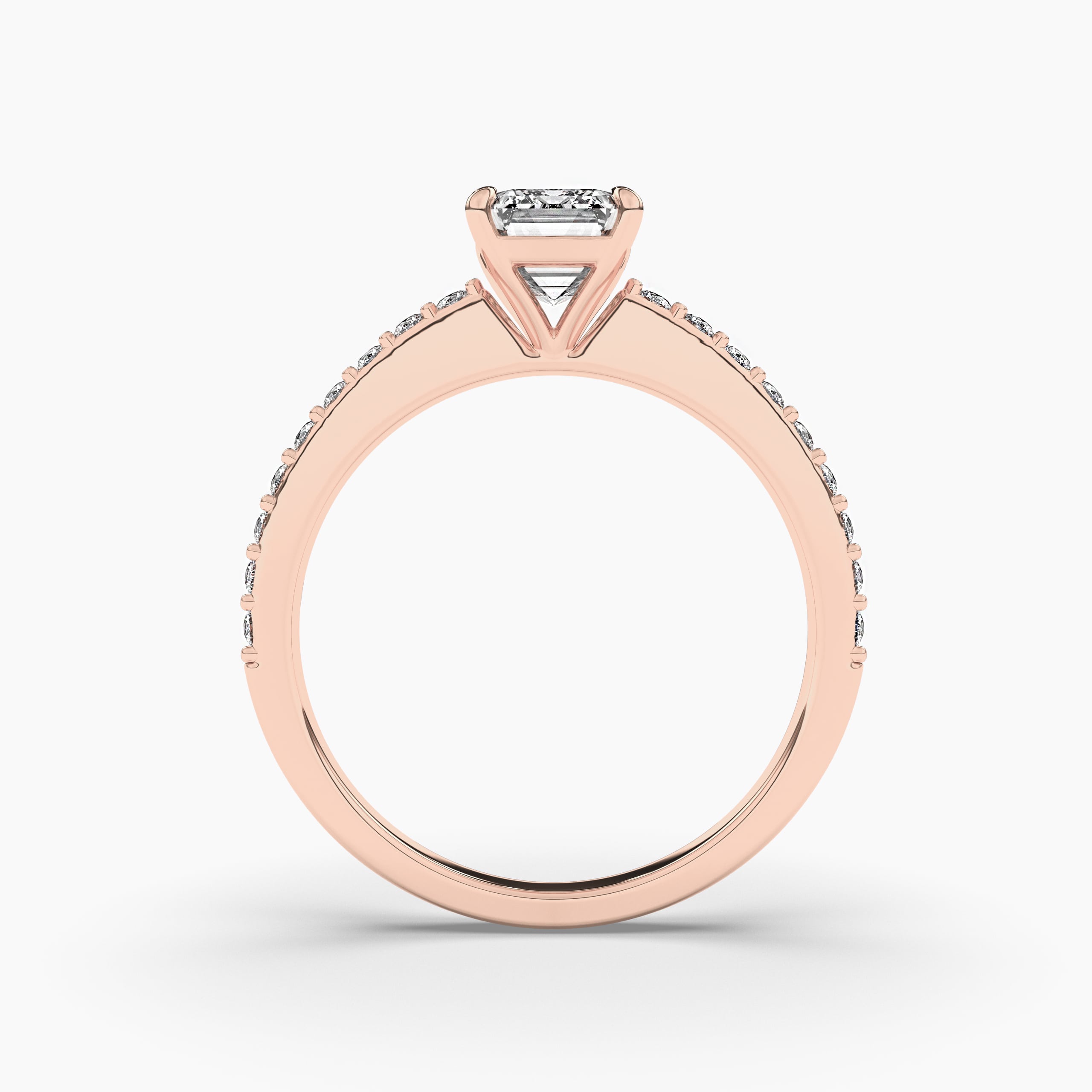 rose gold emerald cut moissanite diamond ring 