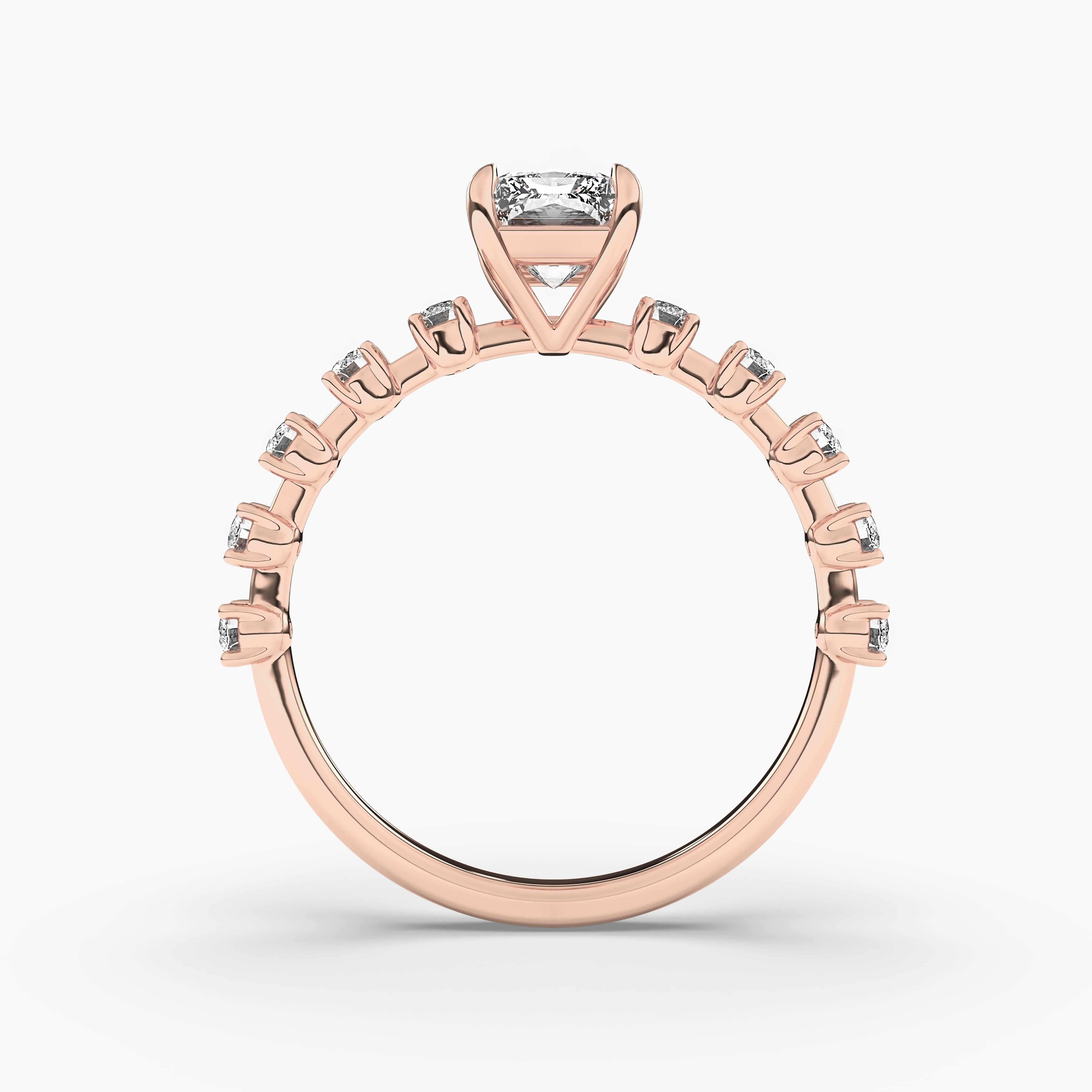 14K Radiant Cut Side Stone Engagement Ring