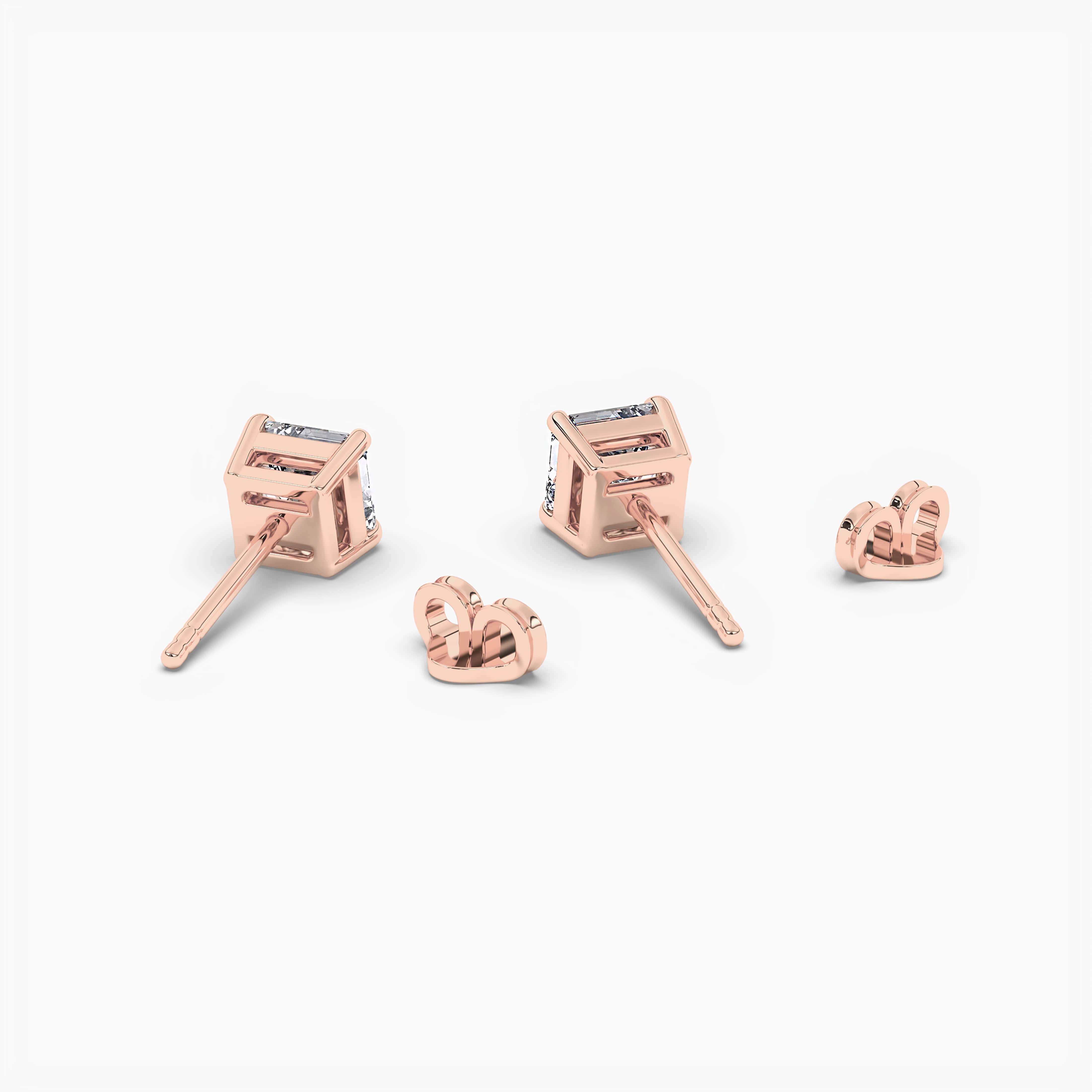 1.00 carat Square Diamond Claw Prong Stud Earrings in Rose Gold