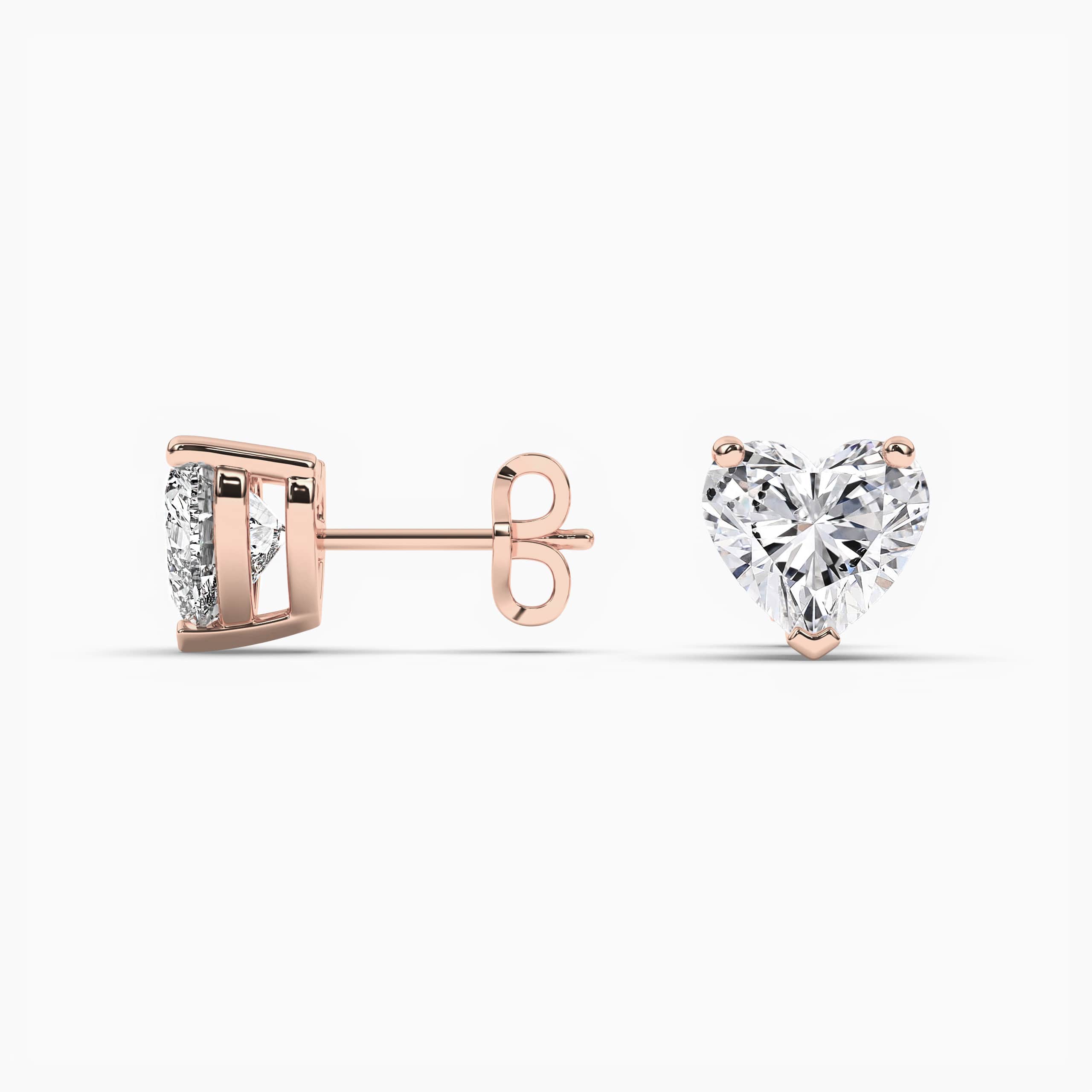 14k Rose Gold Floating heart Cut Solitaire Diamond Stud Earrings