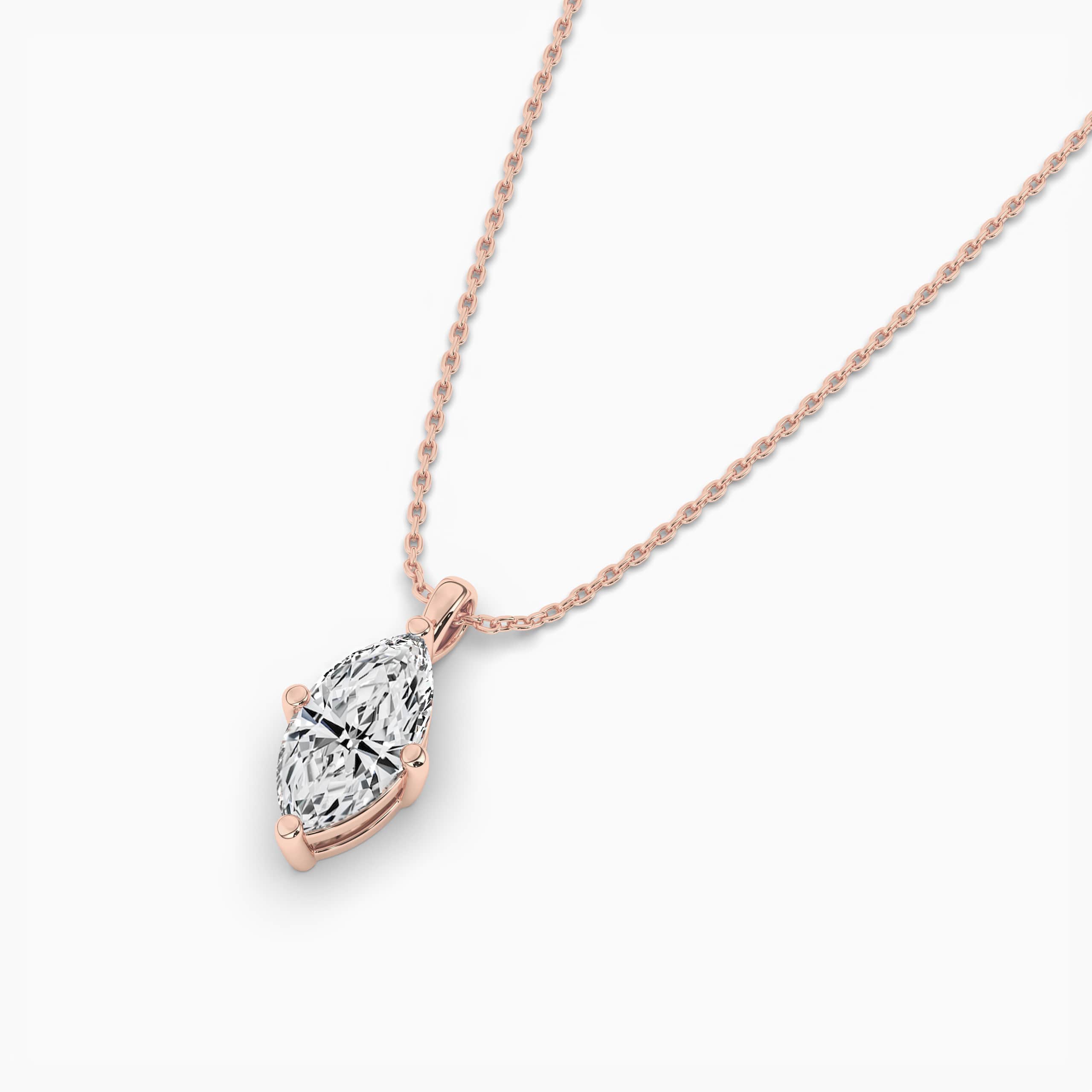 Rose Gold Point Up Pear Shape Diamond Solitaire Pendant 