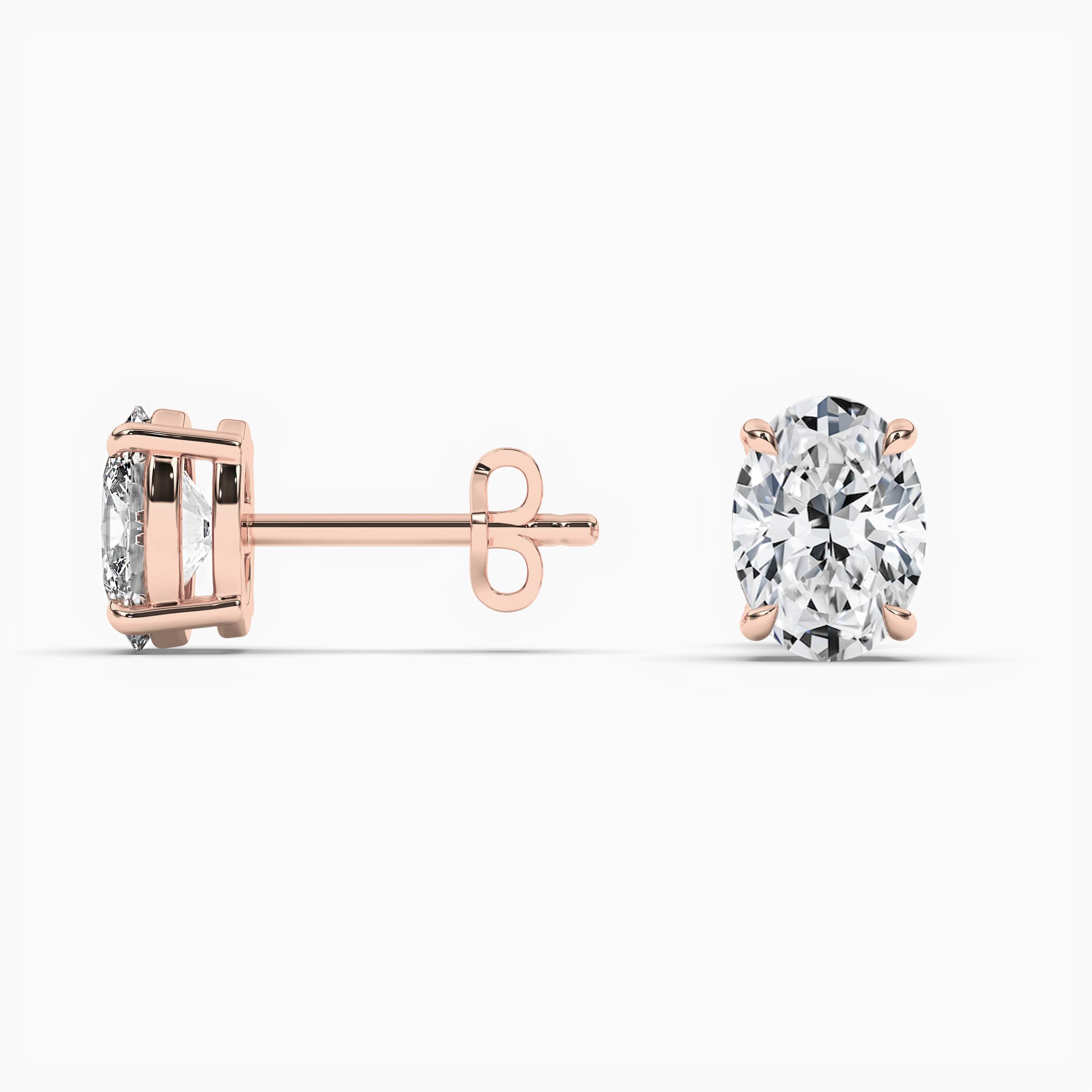 Oval Rose Gold Moissanite Solitaire 4-Prong Stud Earrings