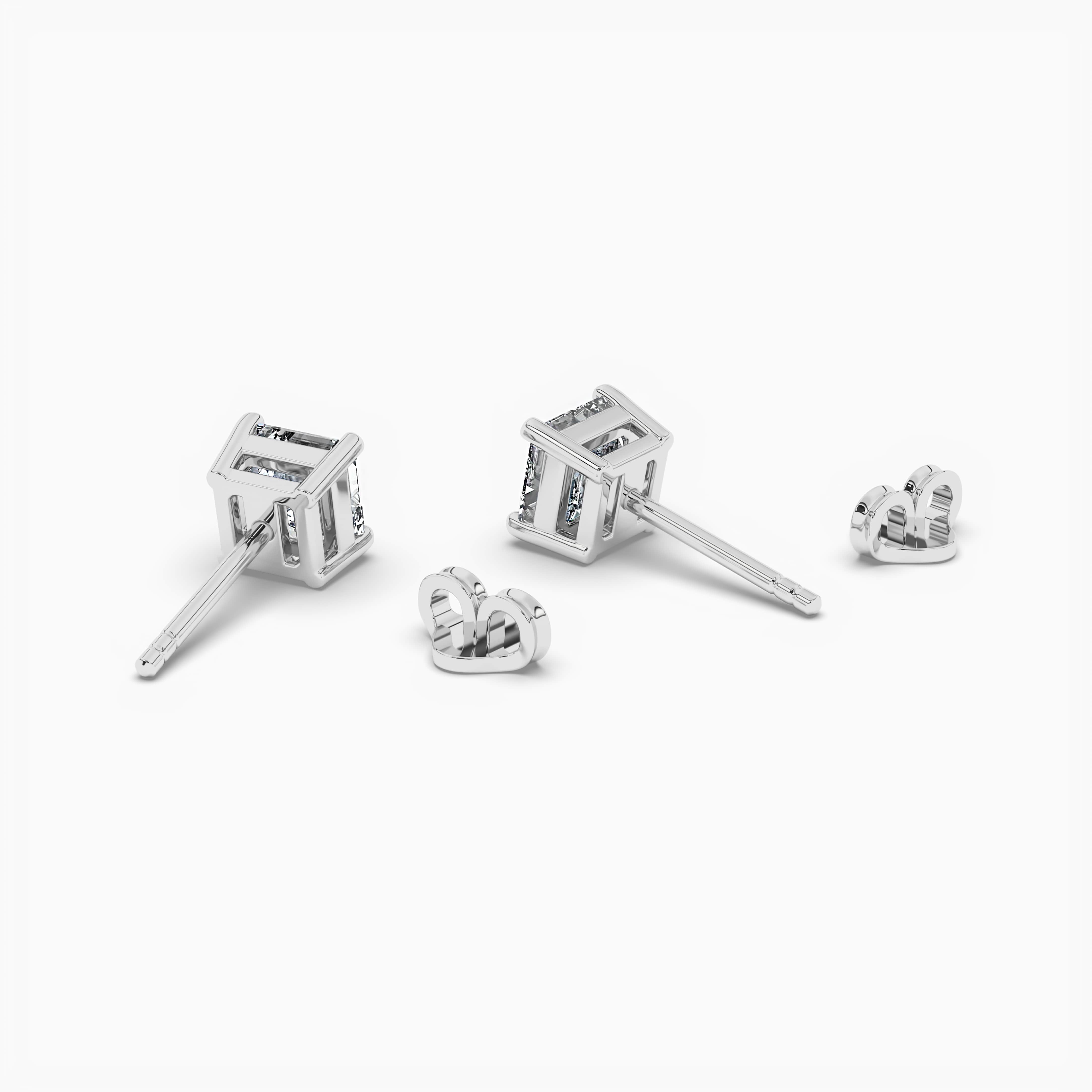 14k White Gold Asscher Cut Solitaire Diamond Stud Earrings