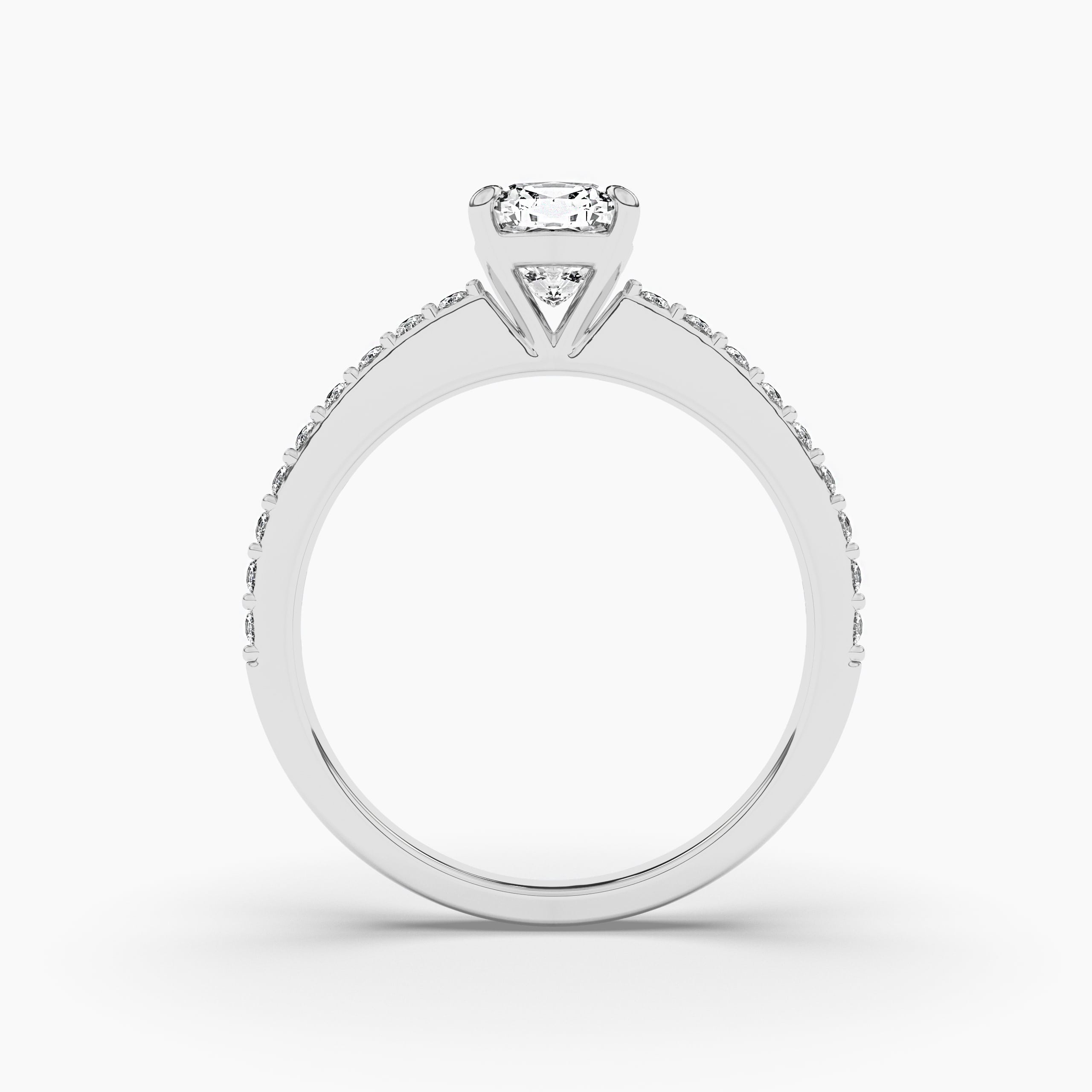 Cushion shape amethyst cut diamond ring in white gold