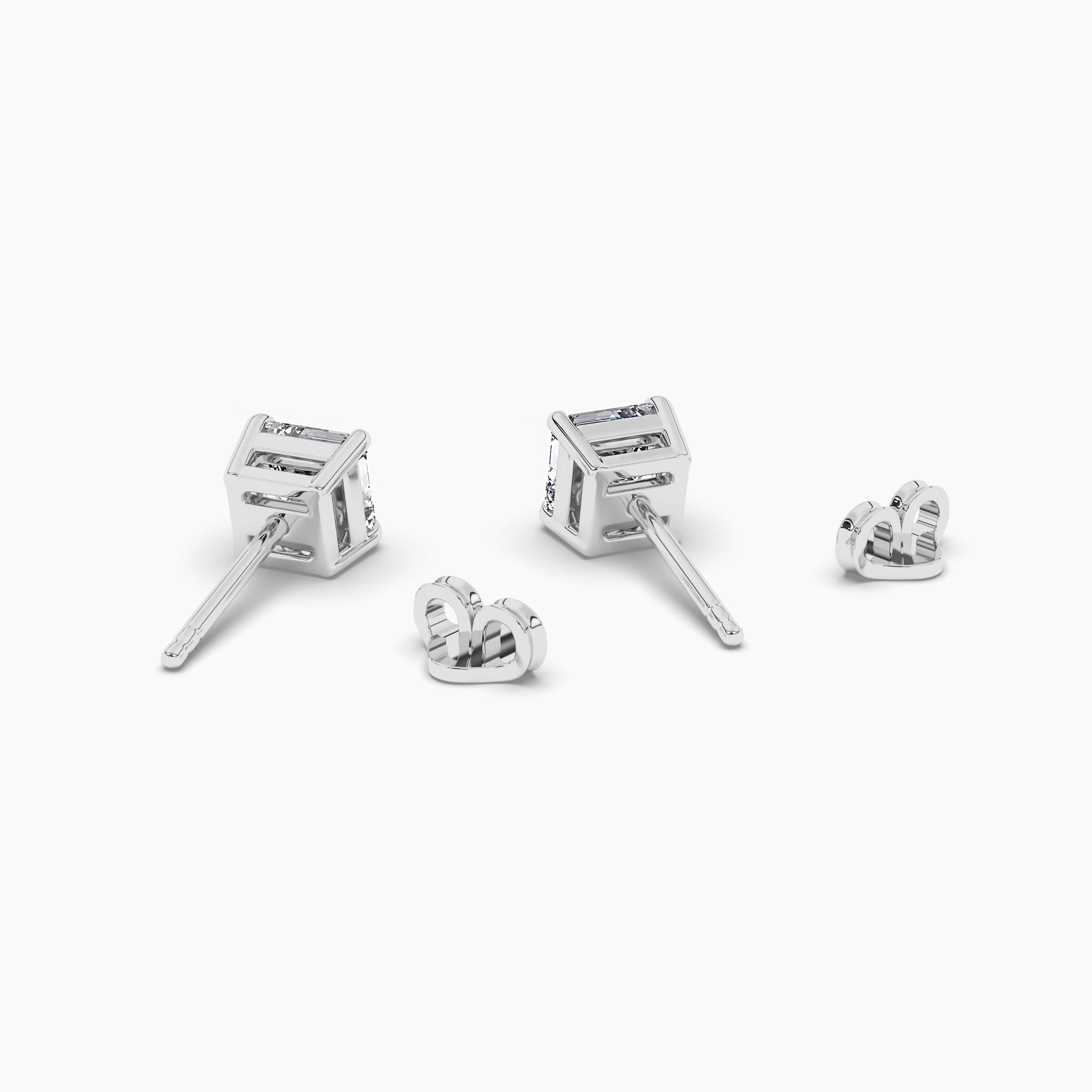 White Gold Asscher Cut Claw Prong Diamond Stud Earrings