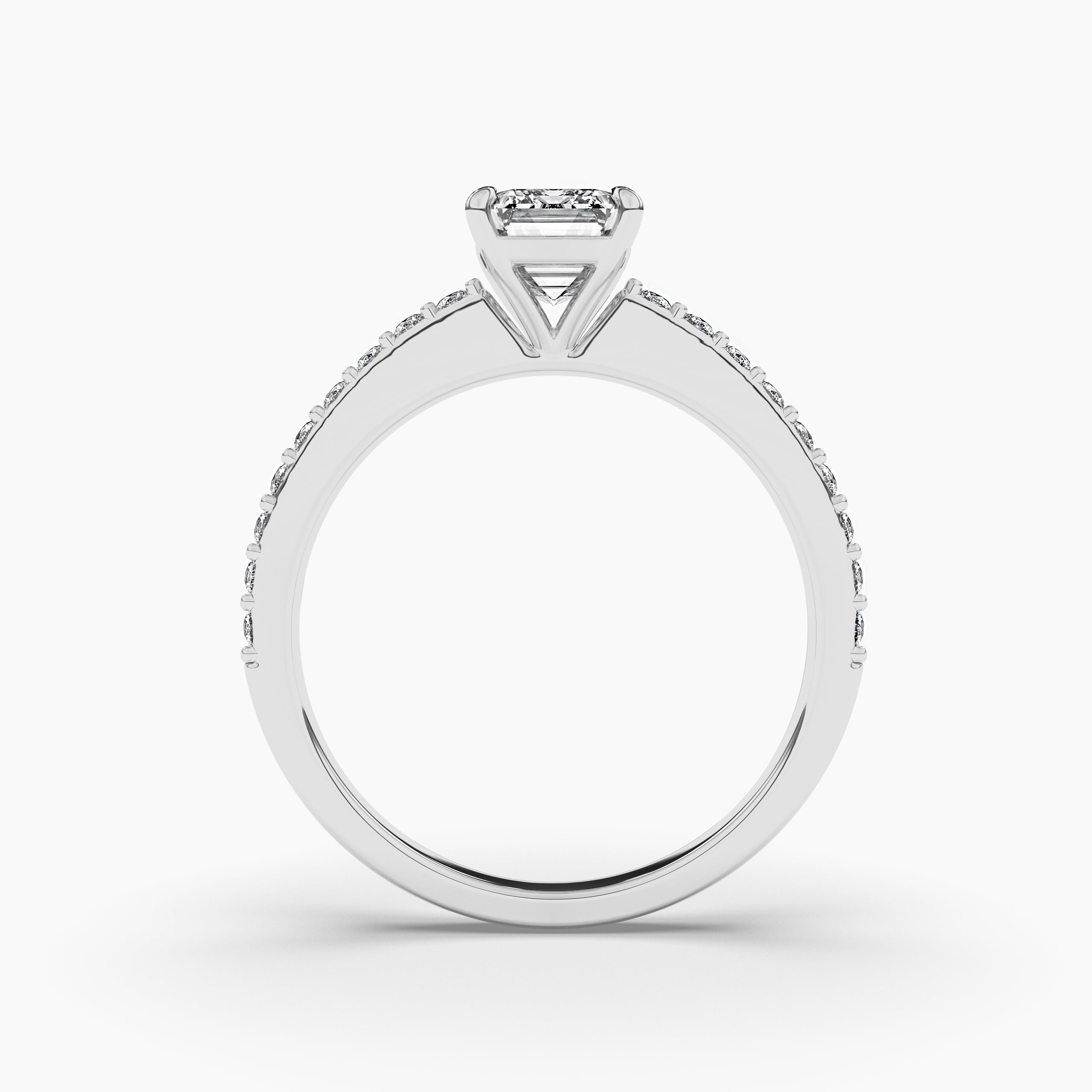 emerald cut diamond in side stones ring