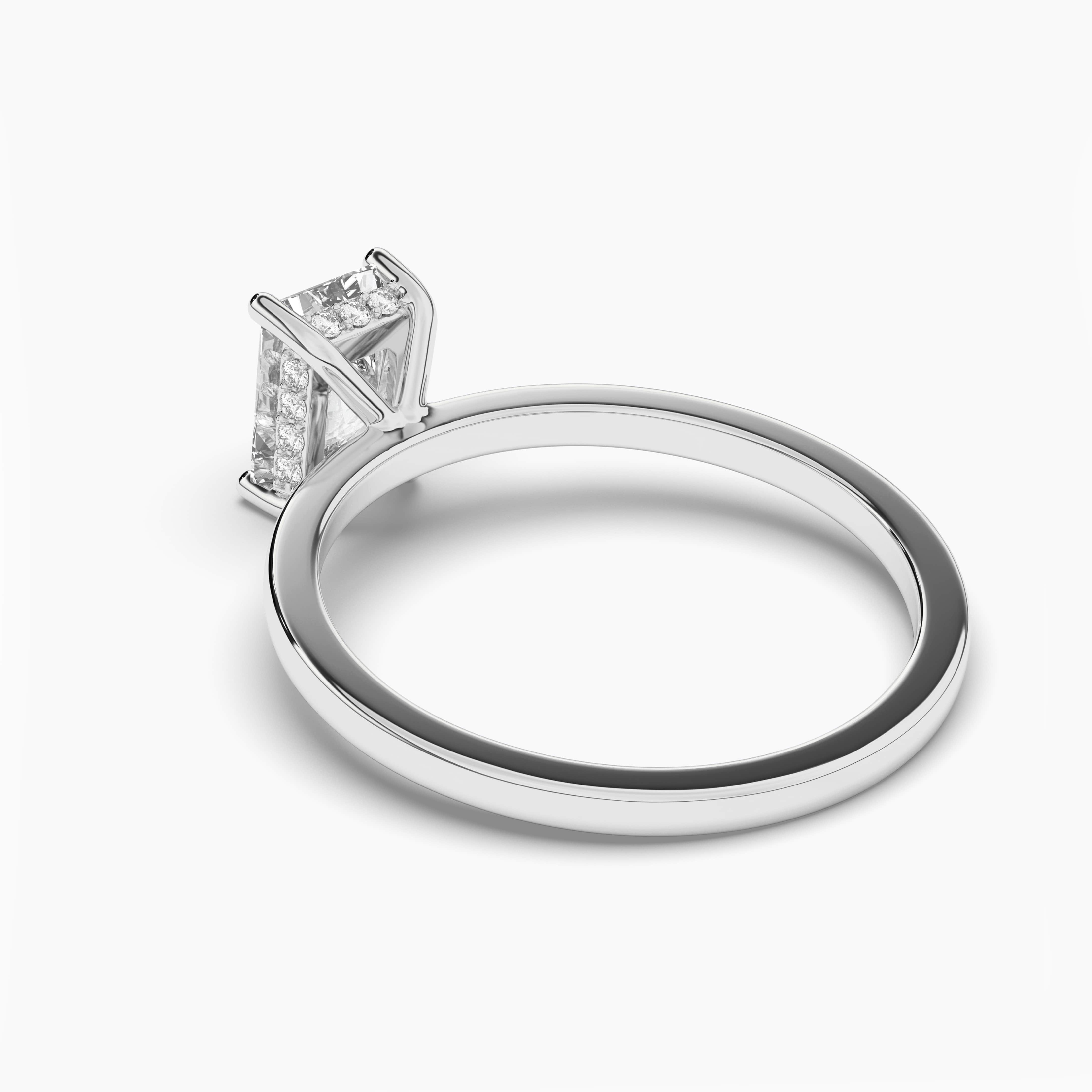 radiant cut diamond gold band in white gold