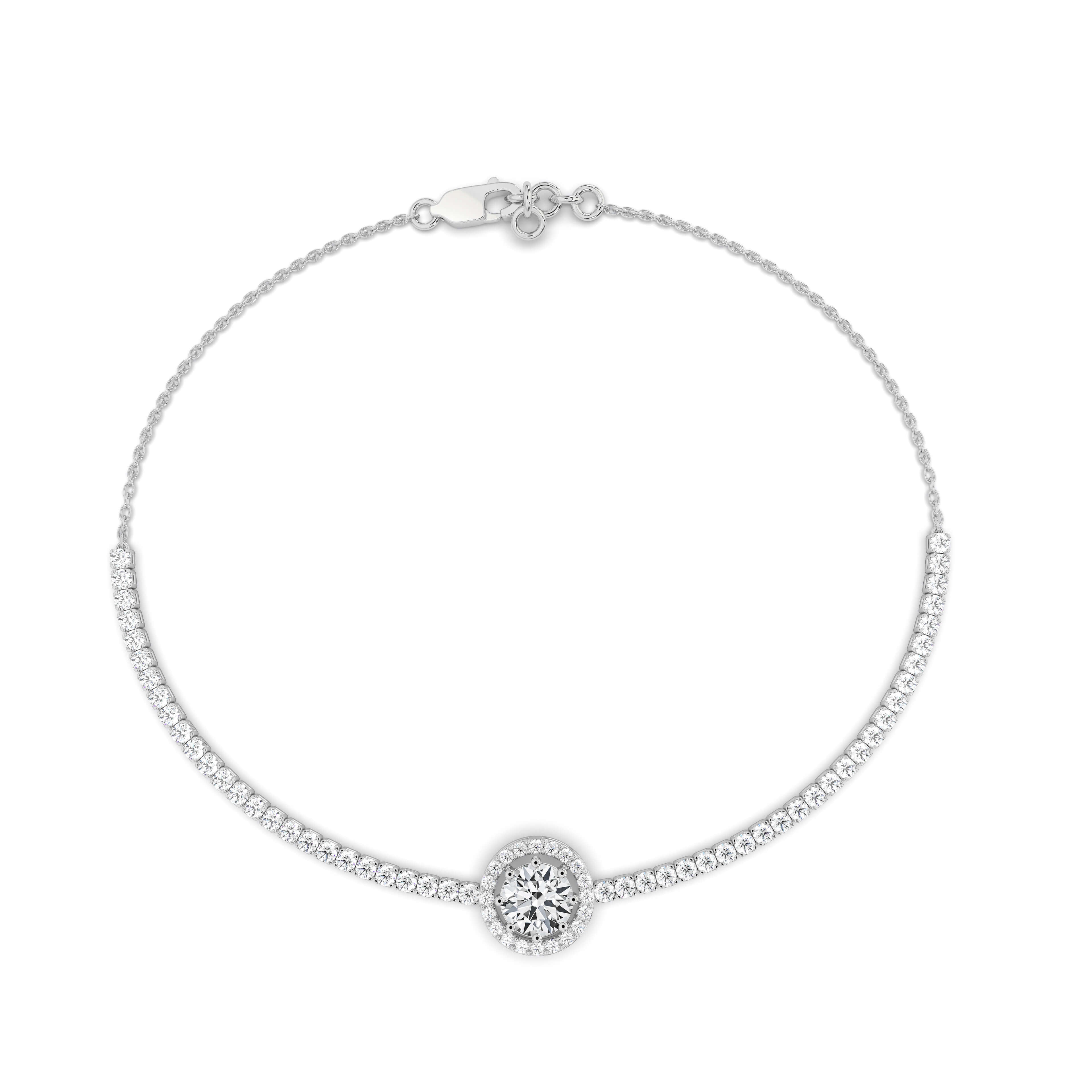 Round And Diamond Halo Bangle In White Gold