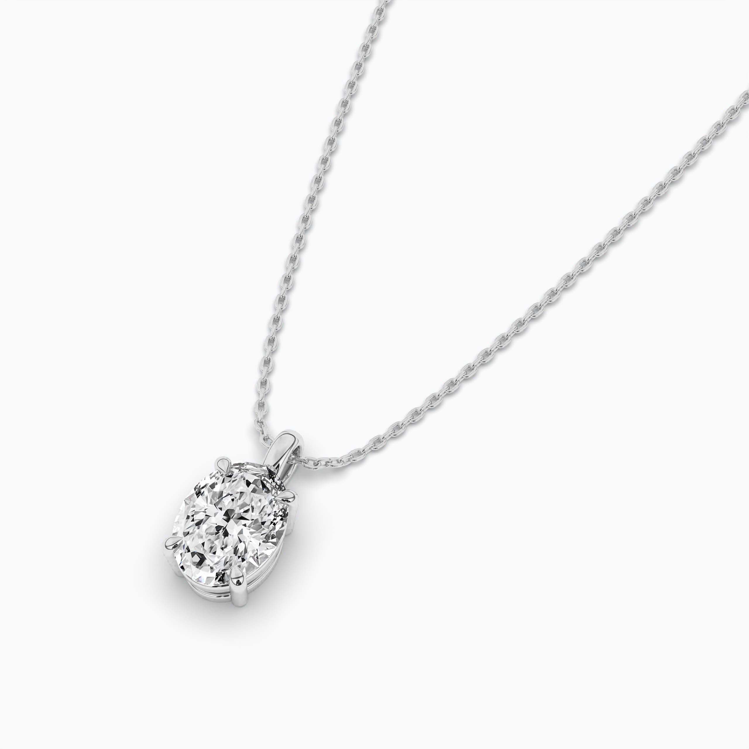 LAB GROWN CARAT OVAL SOLITAIRE DIAMOND PENDANT IN WHITE GOLD