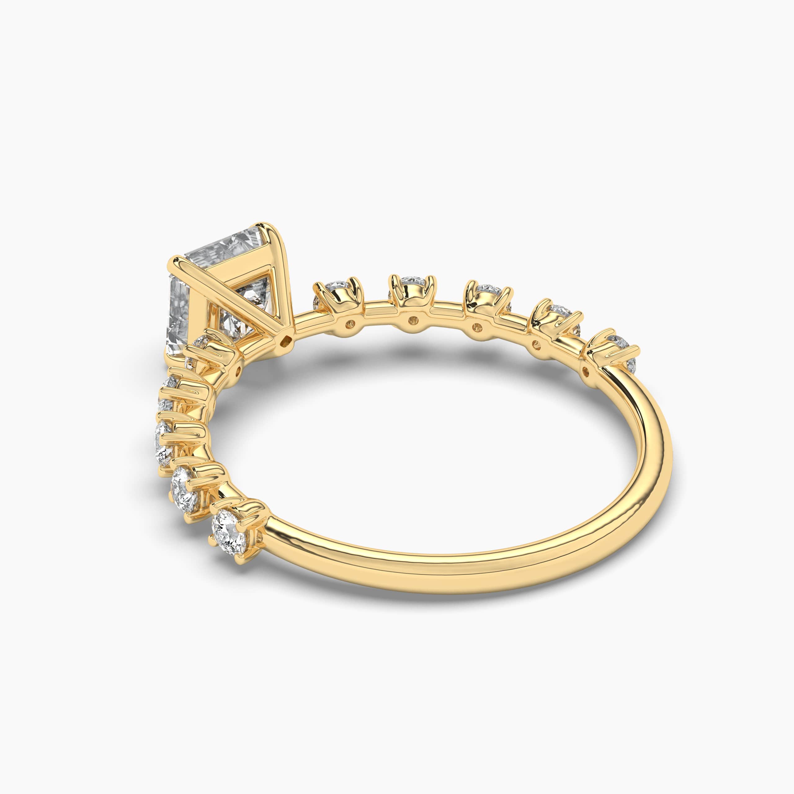 Asscher diamond engagement ring set in yellow gold