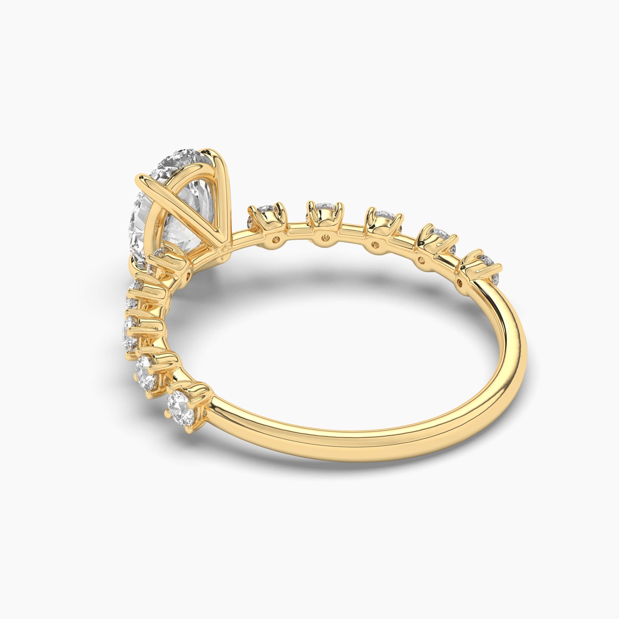 14K Yellow Gold Oval Side Stone Diamond Engagement Ring