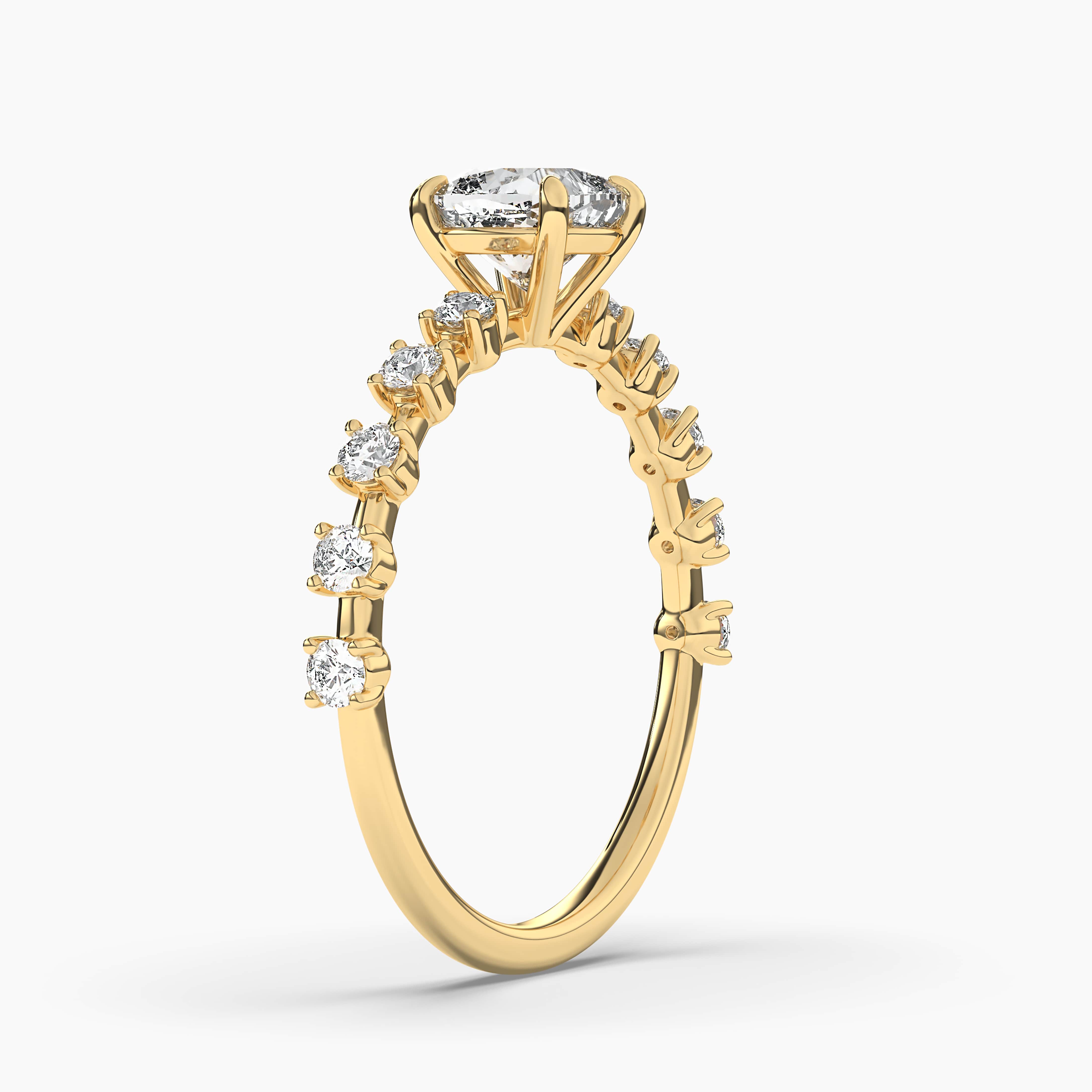 Yellow Gold Cushion Cut Solitaire with Side Accents Engagement Ring