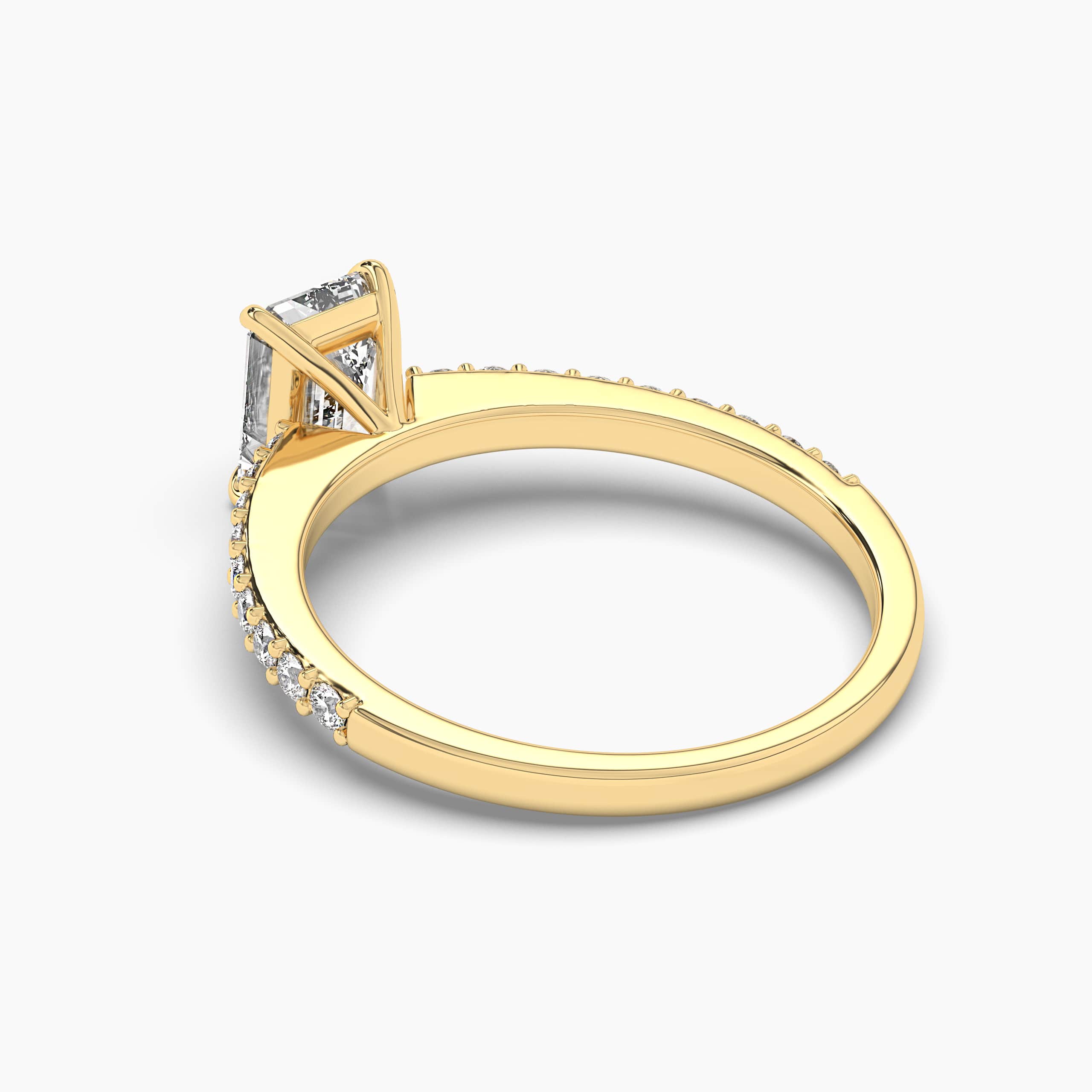 yellow gold emerald cut side stones diamond ring 