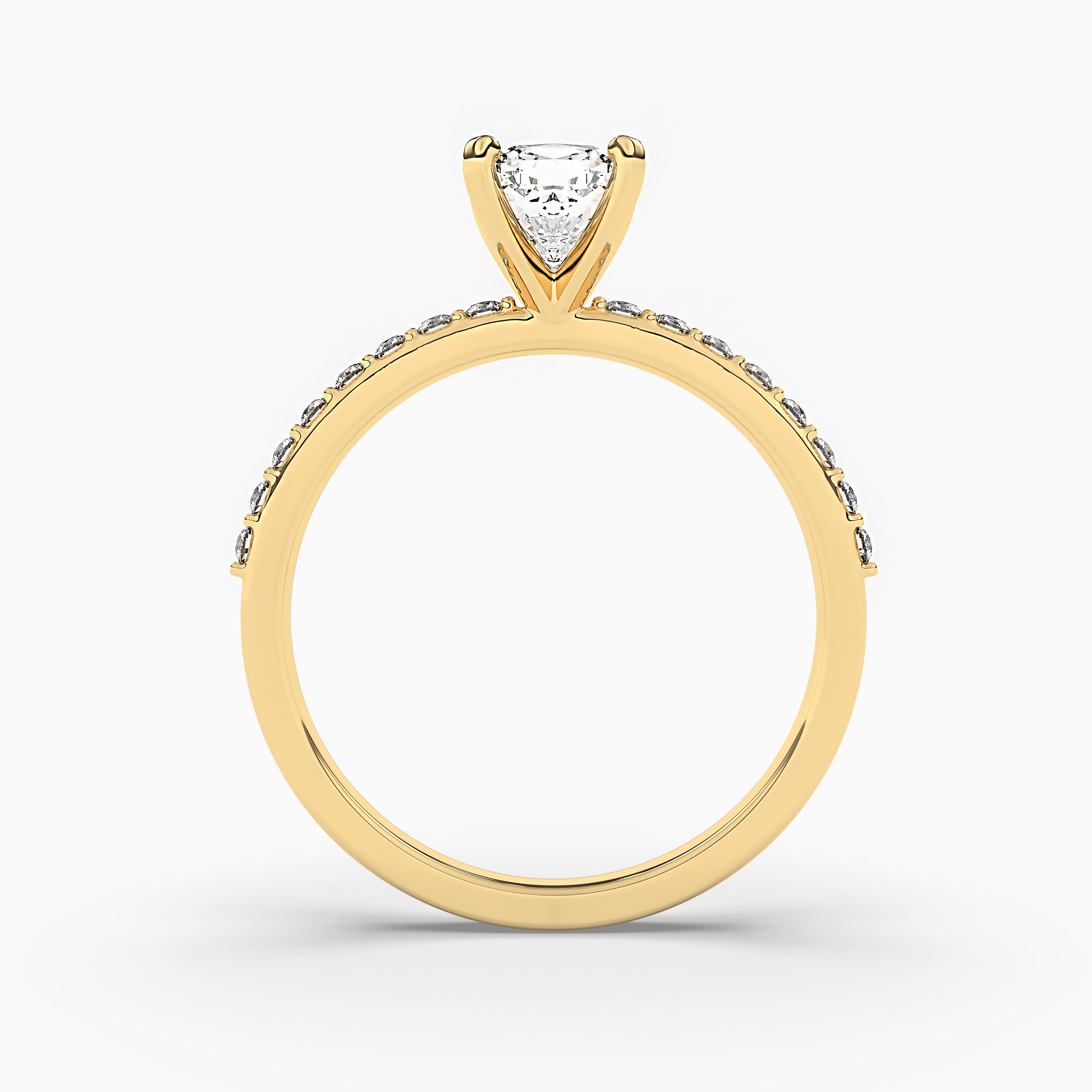 YELLOW GOLD CUSHION CUT YELLOW DIAMOND SIDE STONE ENGAGEMENT RING