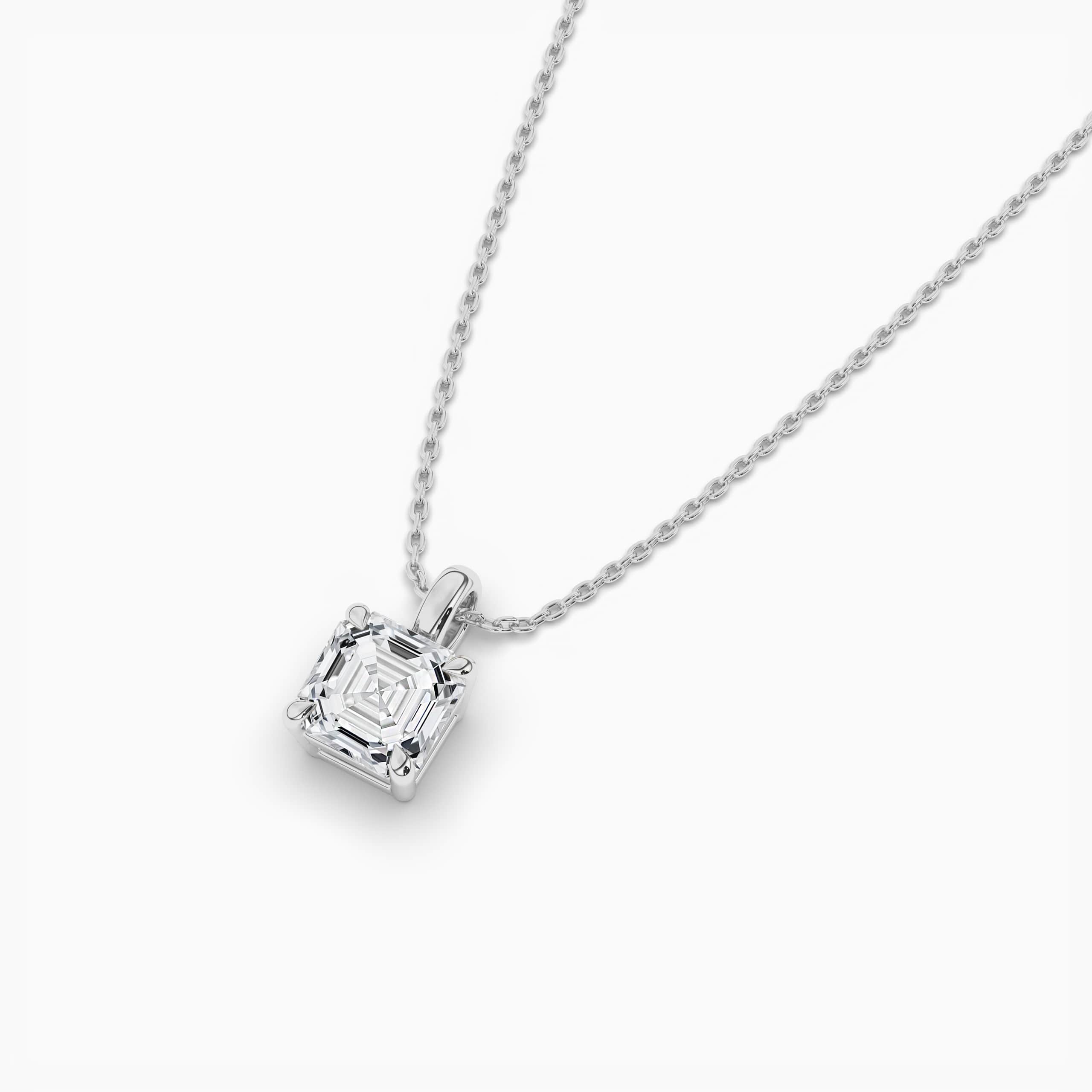 Asscher-Cut Diamond Solitaire Pendant In White Gold