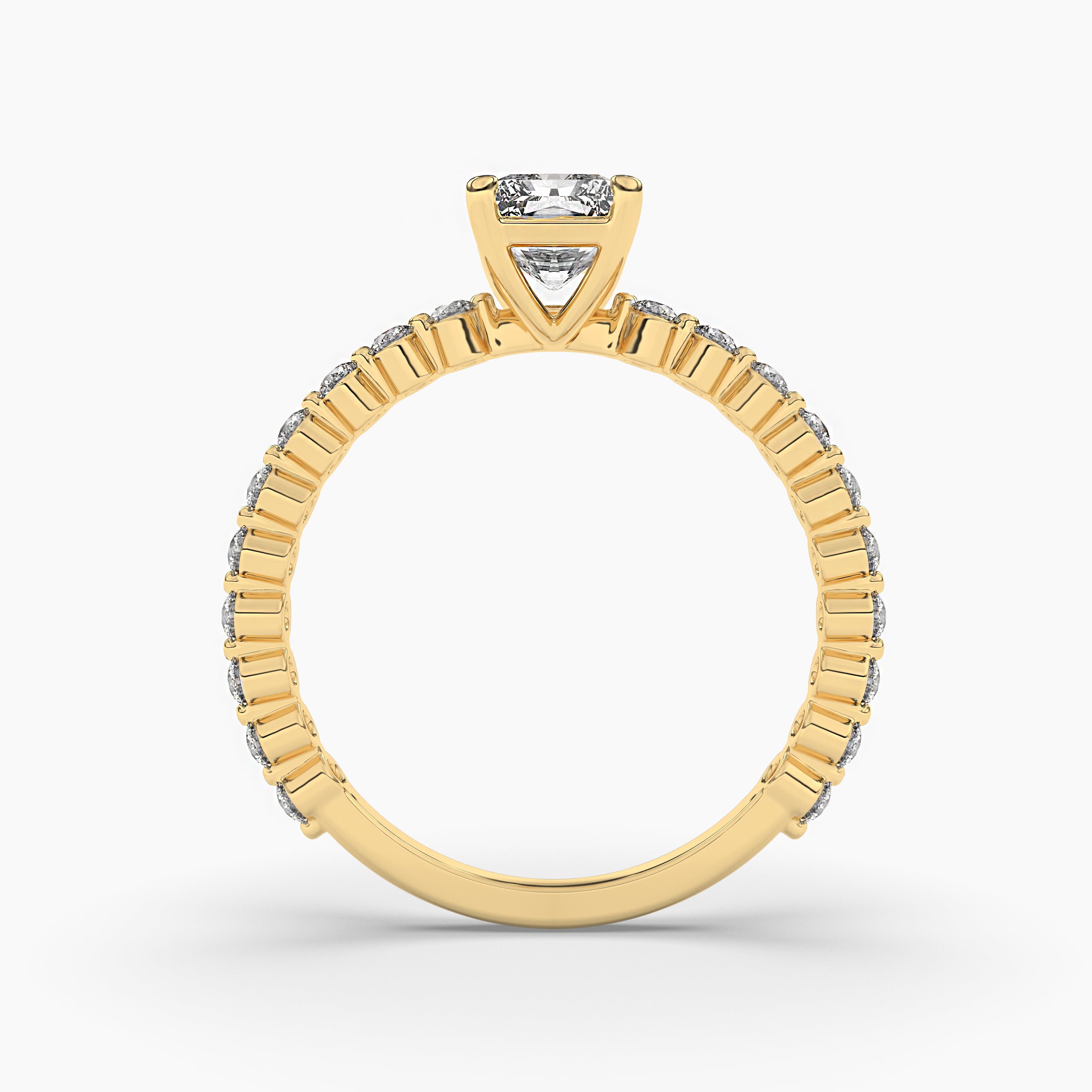 Radiant Cut Moissanite & Diamond Engagement Ring Yellow Gold