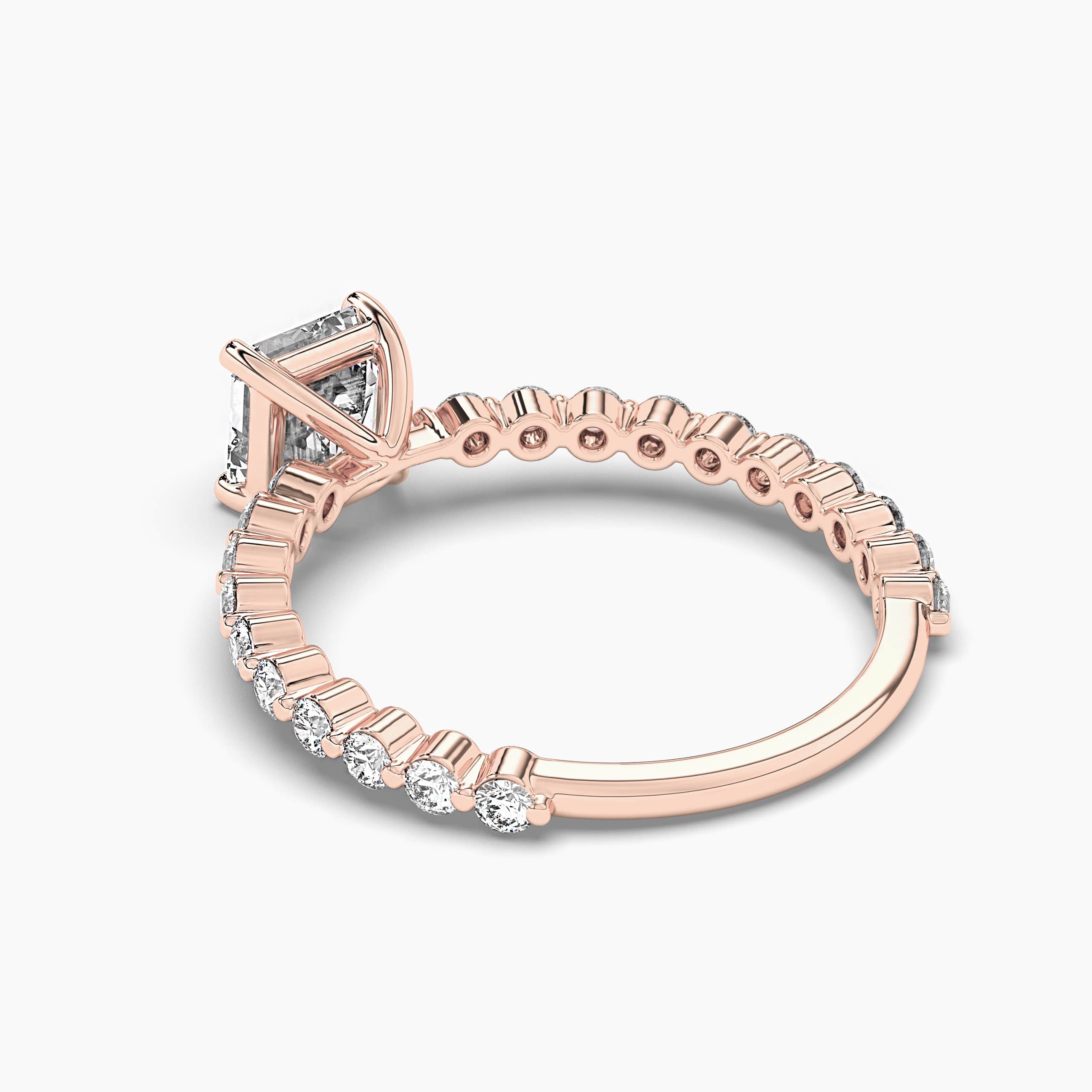 Asscher Cut diamond Side Stone Engagement Rings with Diamond in Rose Gold