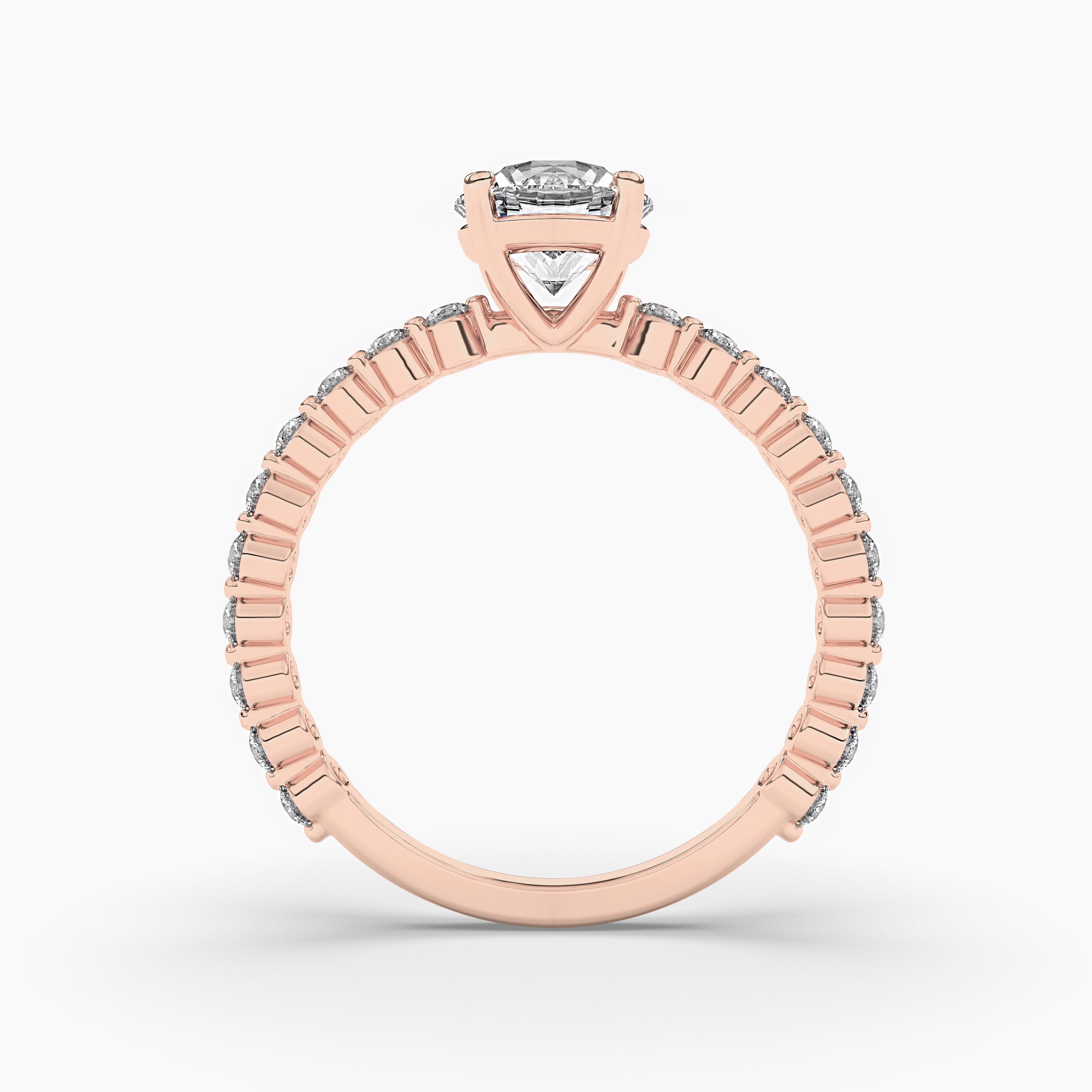 Round Cut Diamond Rose Gold Side-Stone Ring