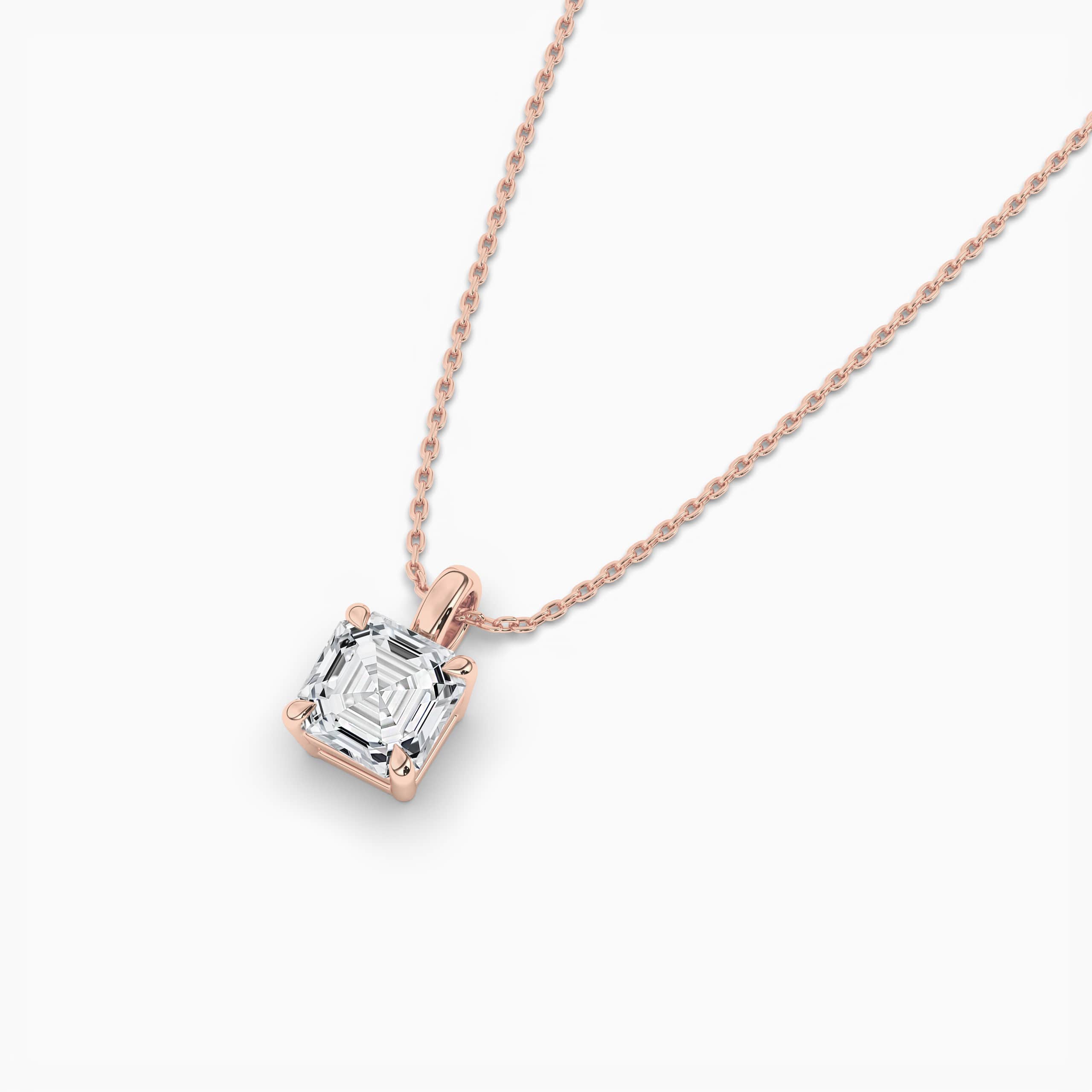 Asscher Cut Solitaire Pendant Chain-Rose gold