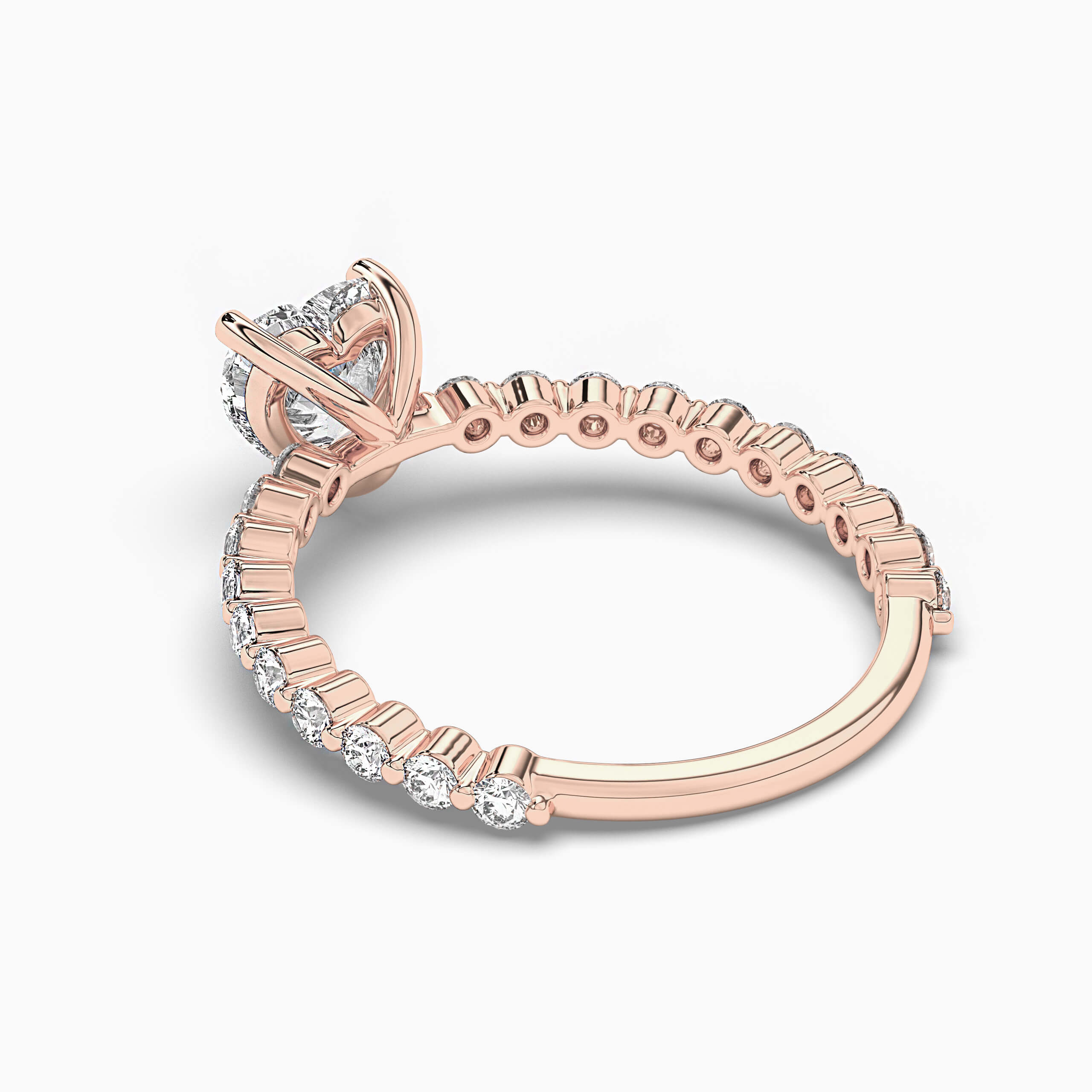 Heart Diamond Engagement Ring  Rose Gold Solitaire With Side Stones